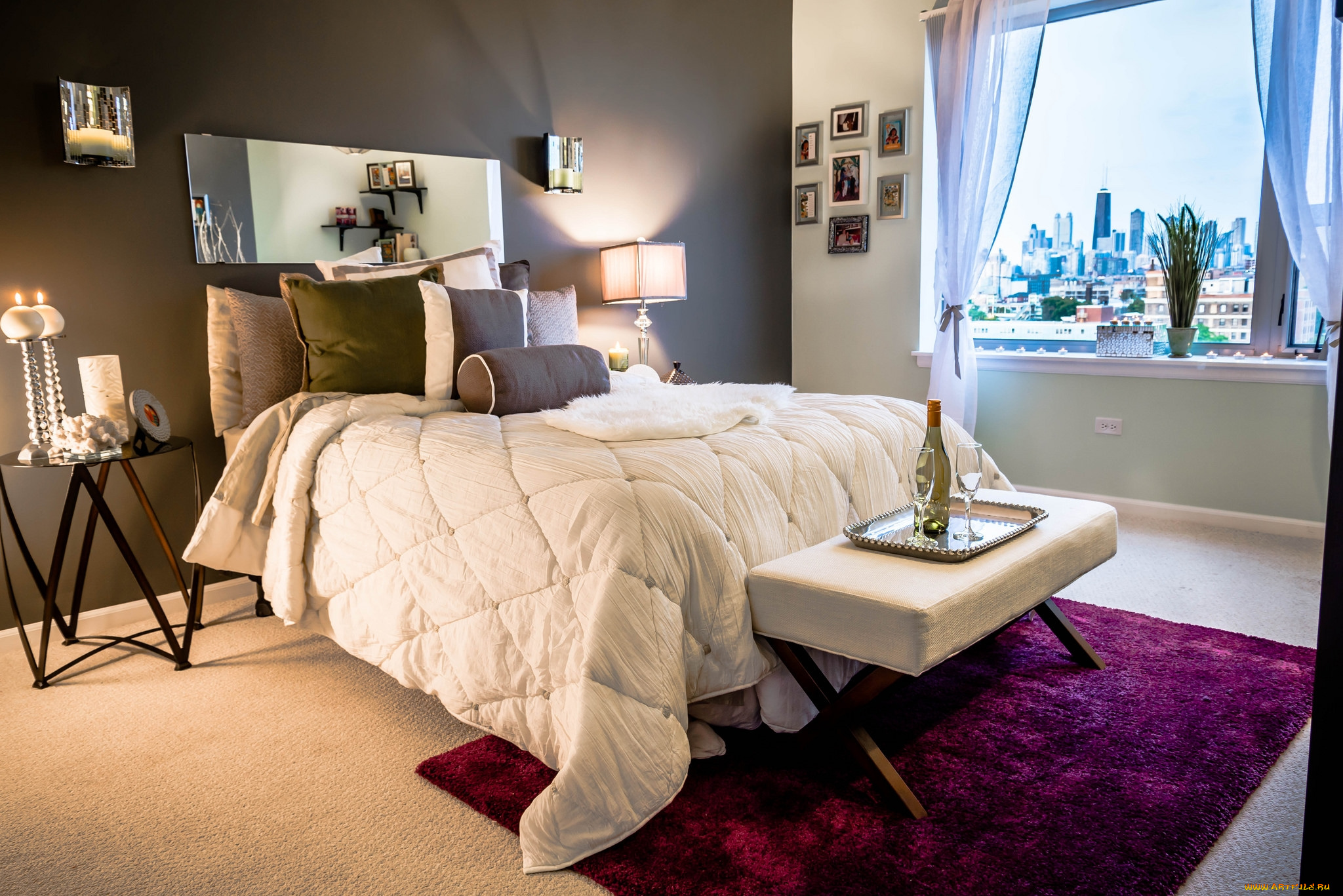 интерьер, спальня, подушки, кровать