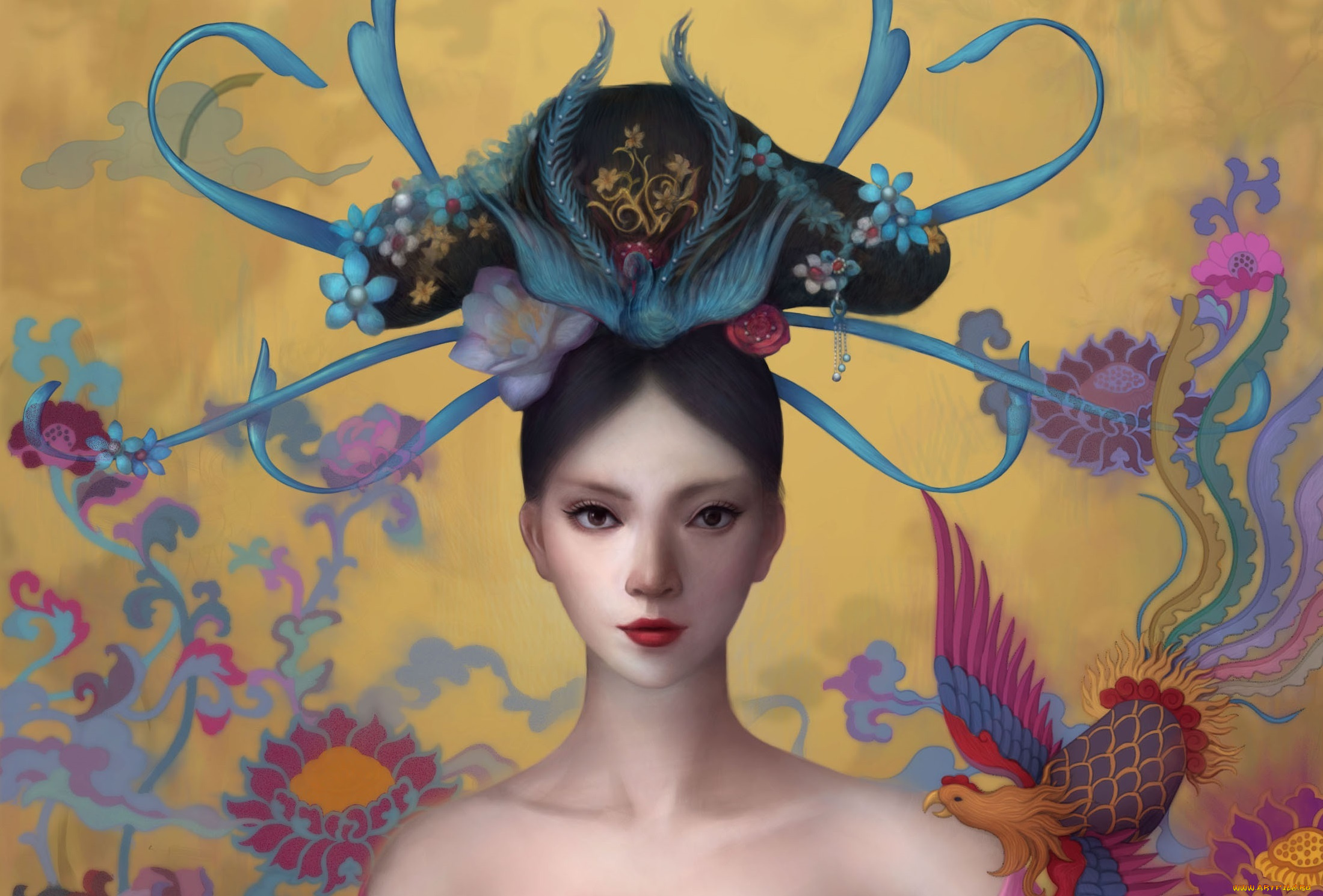 фэнтези, девушки, art, арт, девушка, птица