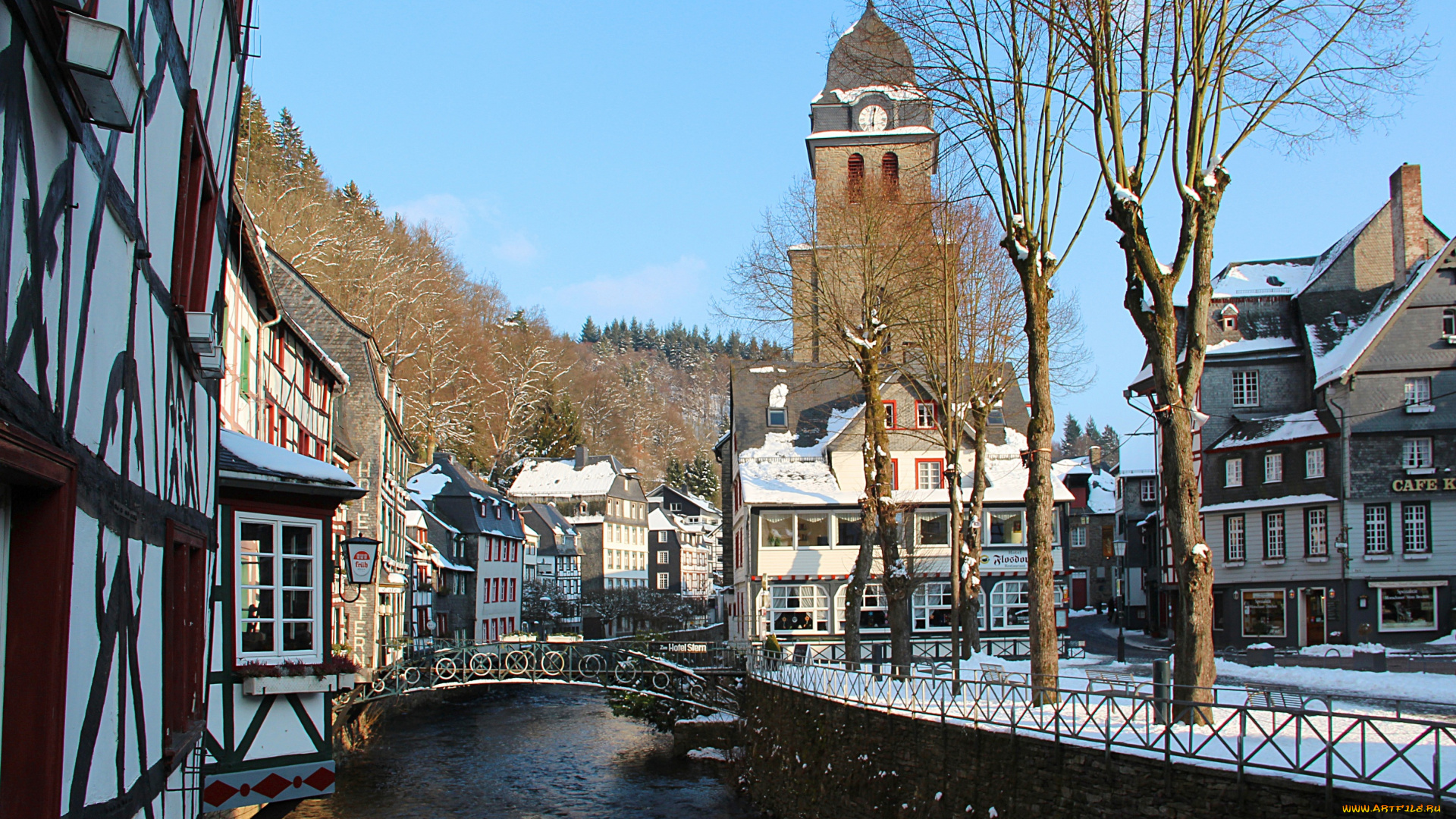 города, -, улицы, , площади, , набережные, мост, река, дома, улицы, зима