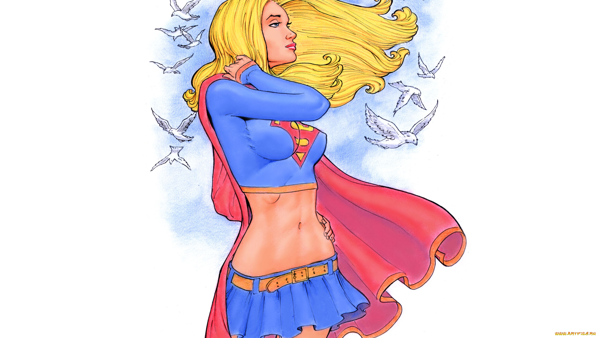 рисованное, комиксы, фон, девушка, голубь, униформа