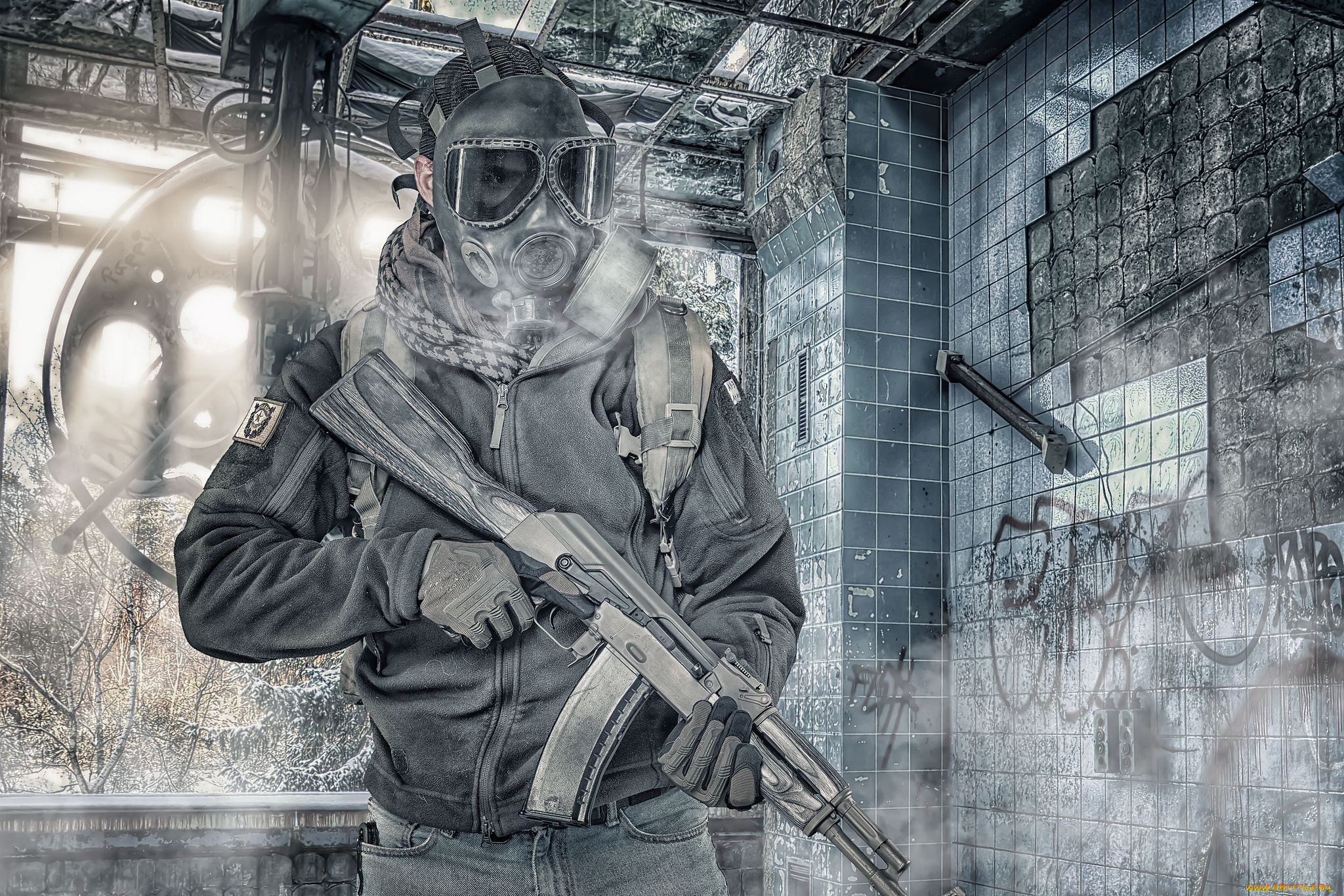оружие, армия, спецназ, противогаз, фон, лицо, мужчина, штурмовая, винтовка