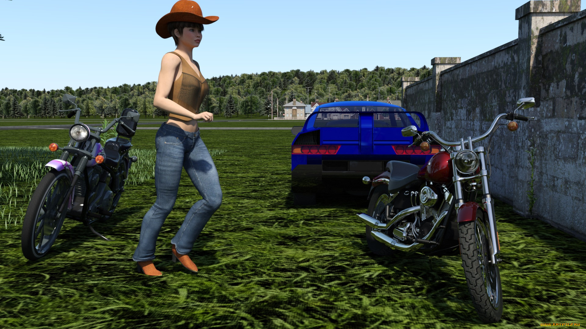 3д, графика, люди-авто, мото, , people-, car, , , moto, взгляд, фон, девушка