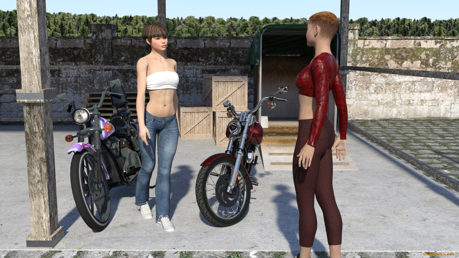 3д, графика, люди-авто, мото, , people-, car, , , moto, фон, девушки, взгляд