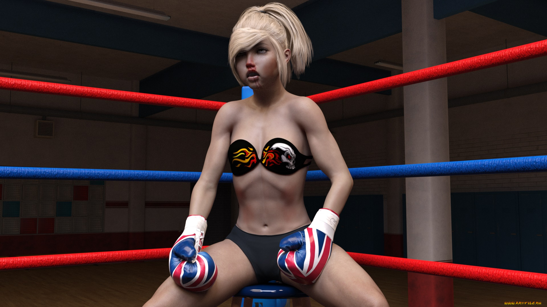 3д, графика, спорт, , sport, фон, взгляд, бокс, девушки, ринг