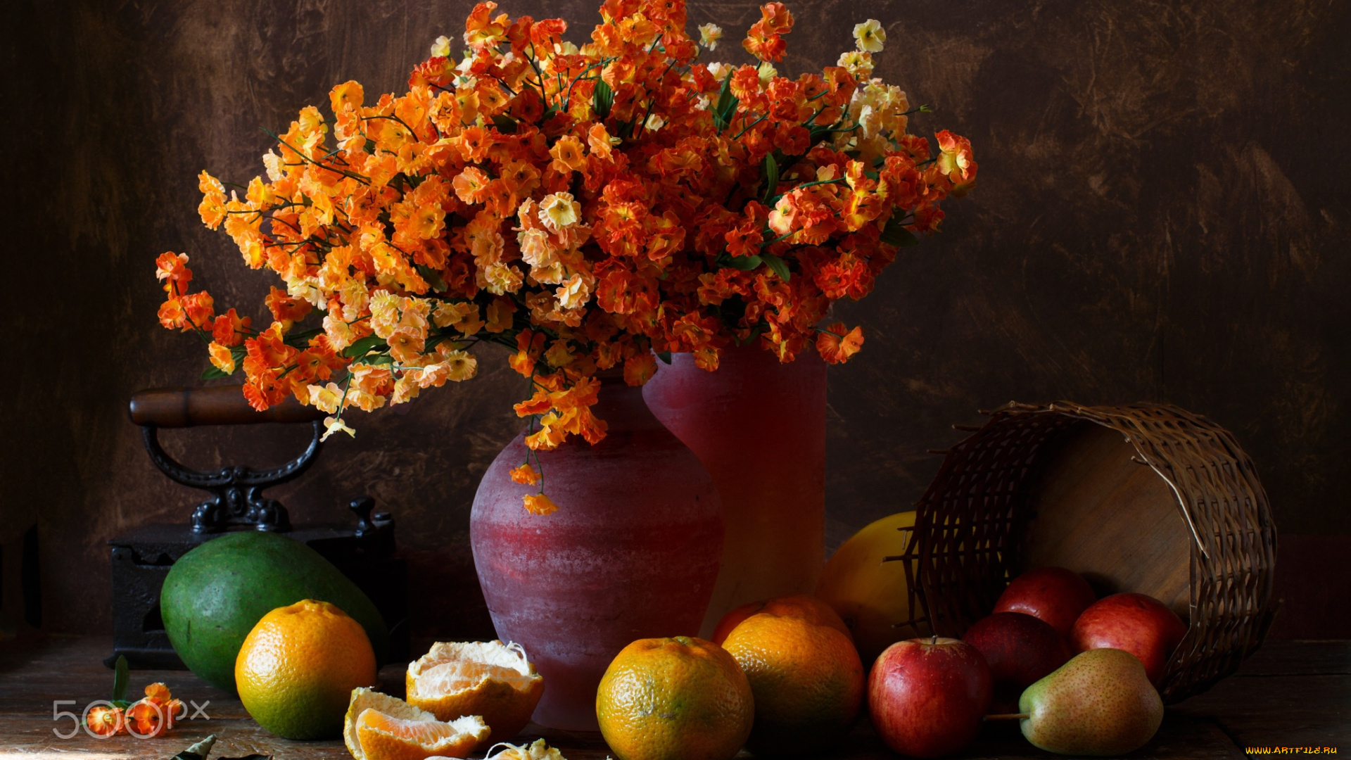еда, натюрморт, фрукты, картина, фото, цветы