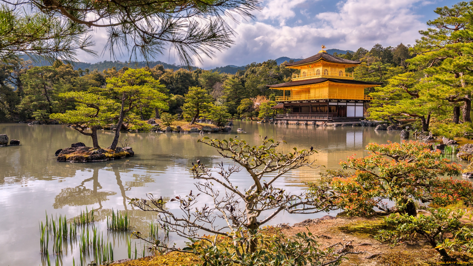 golden, pavilion, , kinkaku-ji, , kyoto, города, киото, , Япония, простор