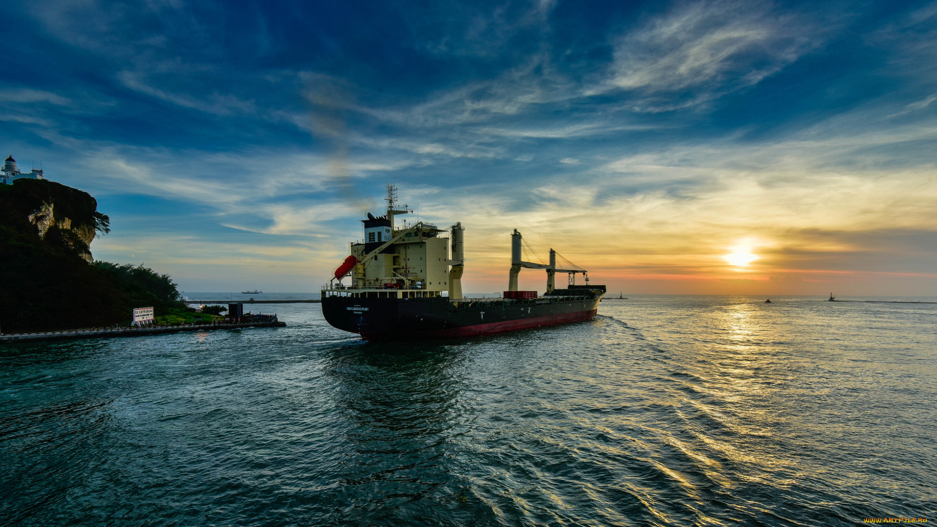 корабли, грузовые, суда, рассвет
