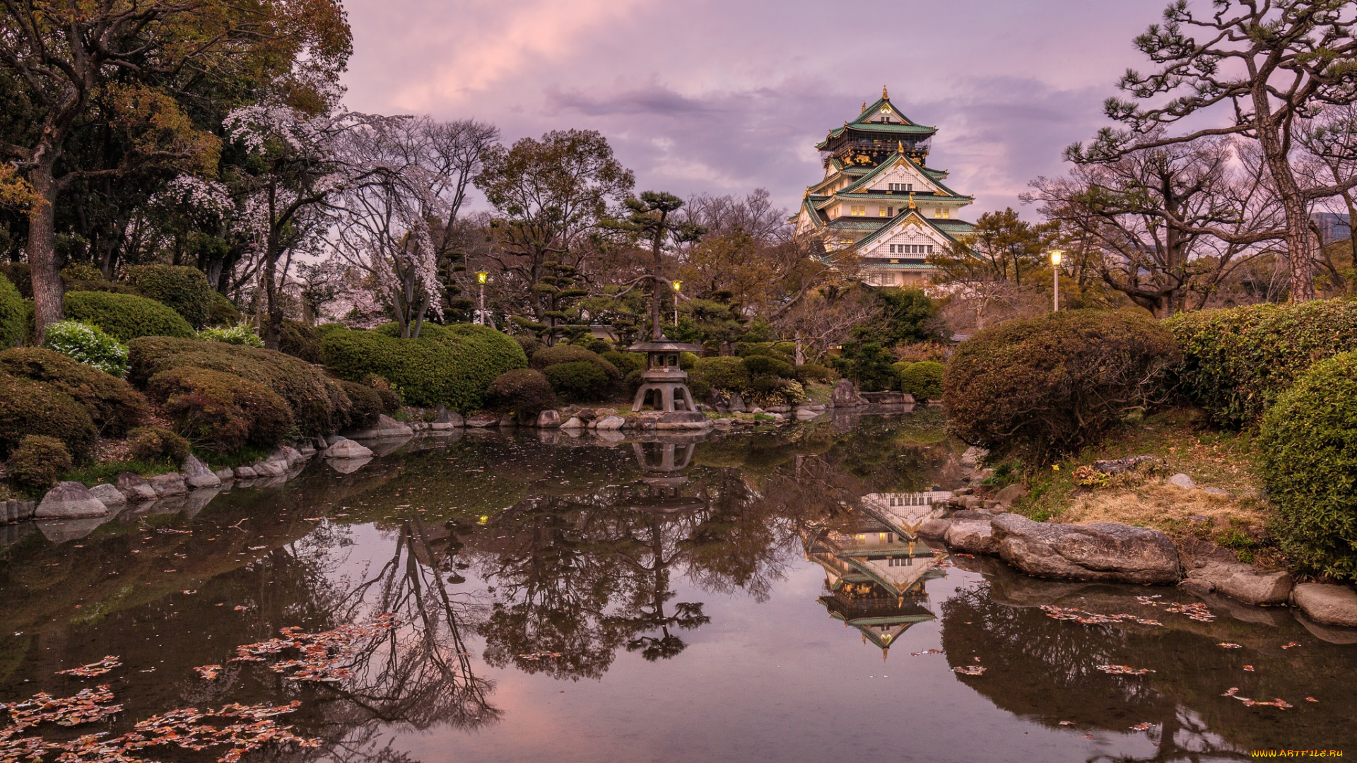 osaka, castle, города, замки, Японии, парк, замок