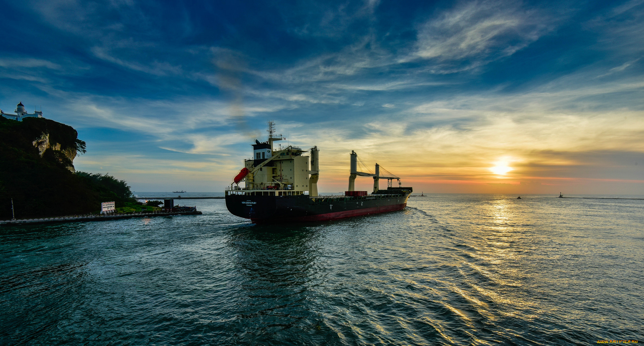 корабли, грузовые, суда, рассвет
