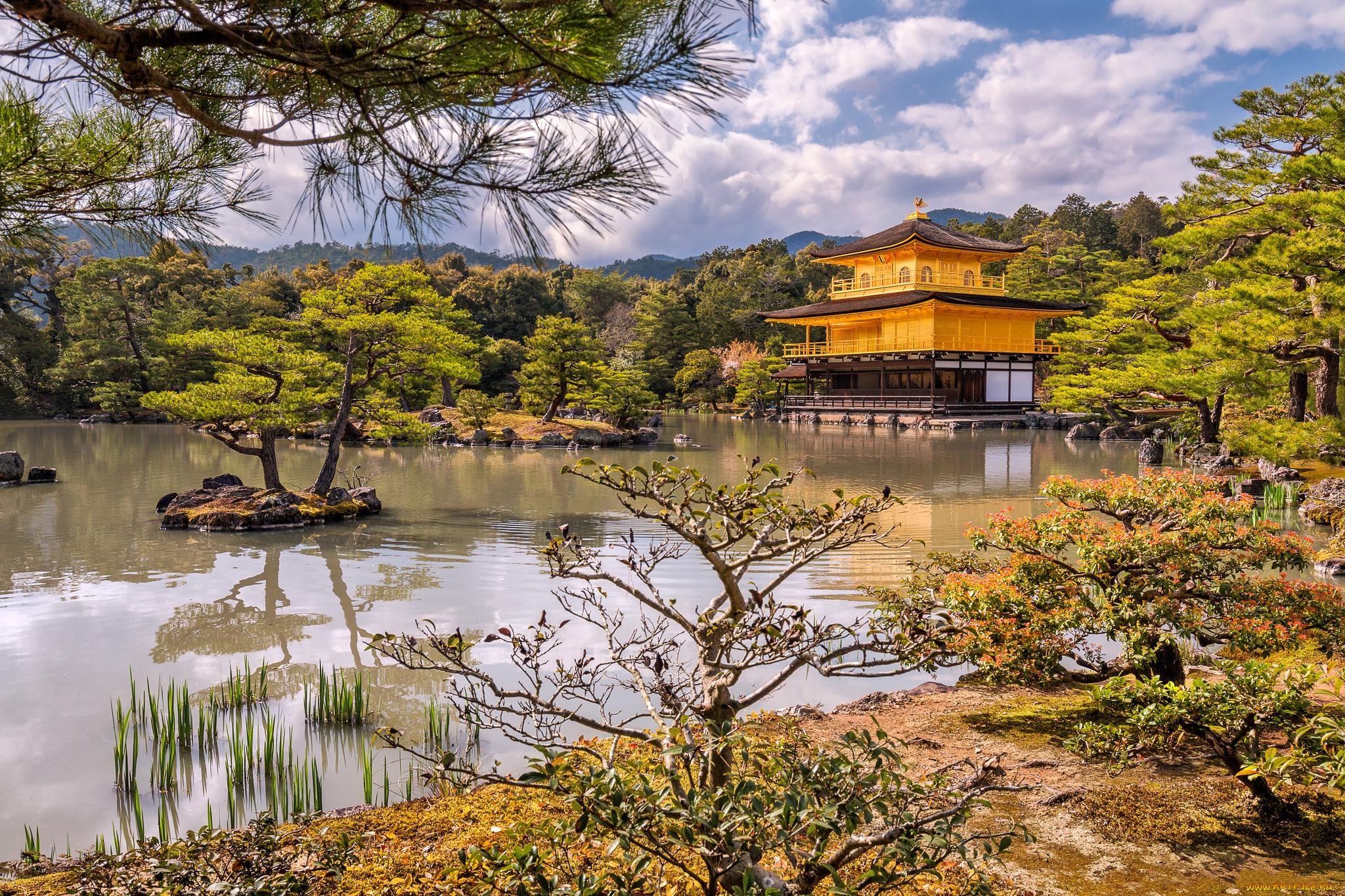 golden, pavilion, , kinkaku-ji, , kyoto, города, киото, , Япония, простор
