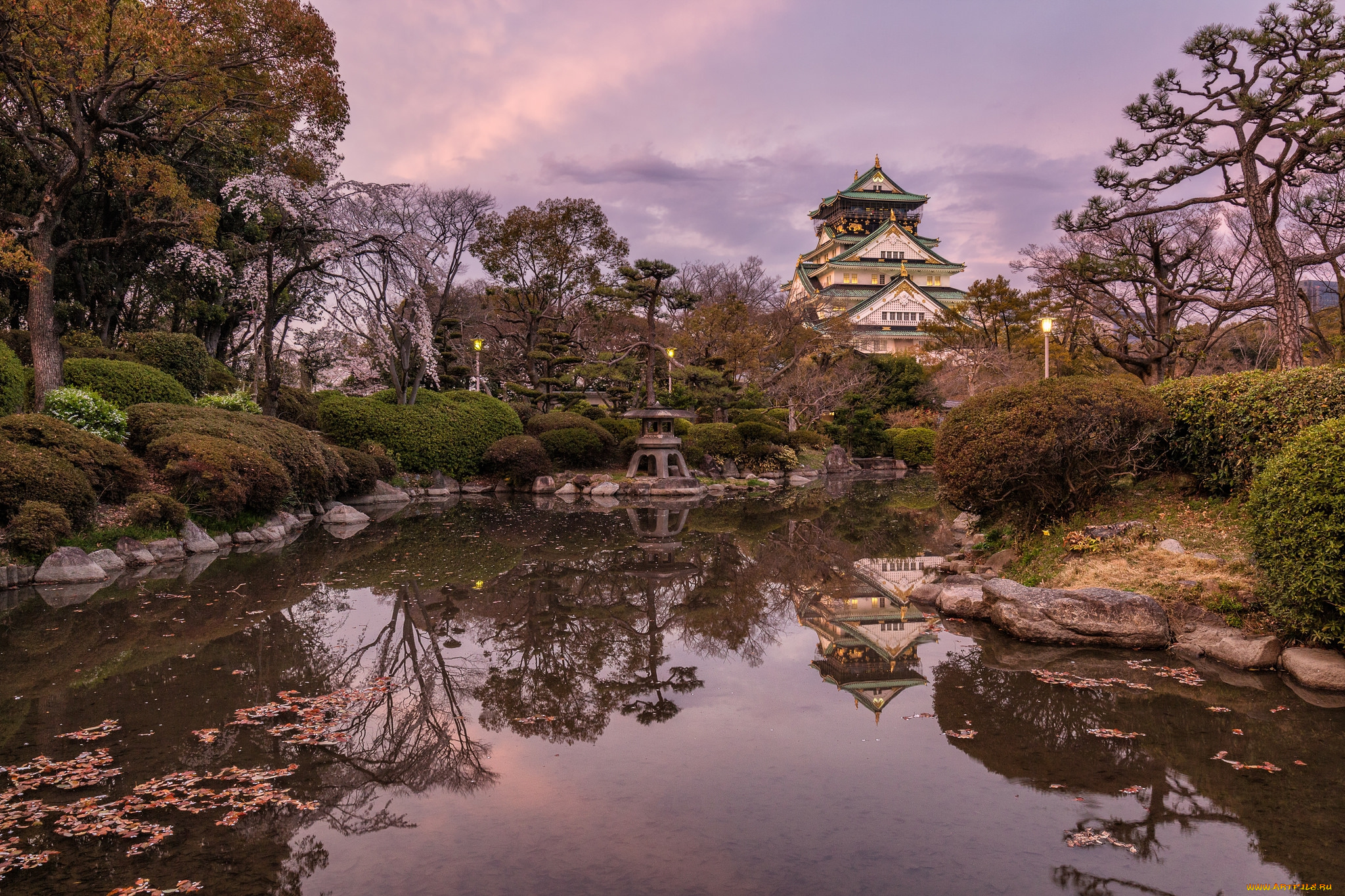 osaka, castle, города, замки, Японии, парк, замок