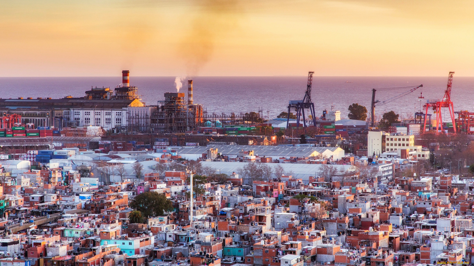 argentina, города, -, панорамы, аргентина, морской, порт, здания, город, небо