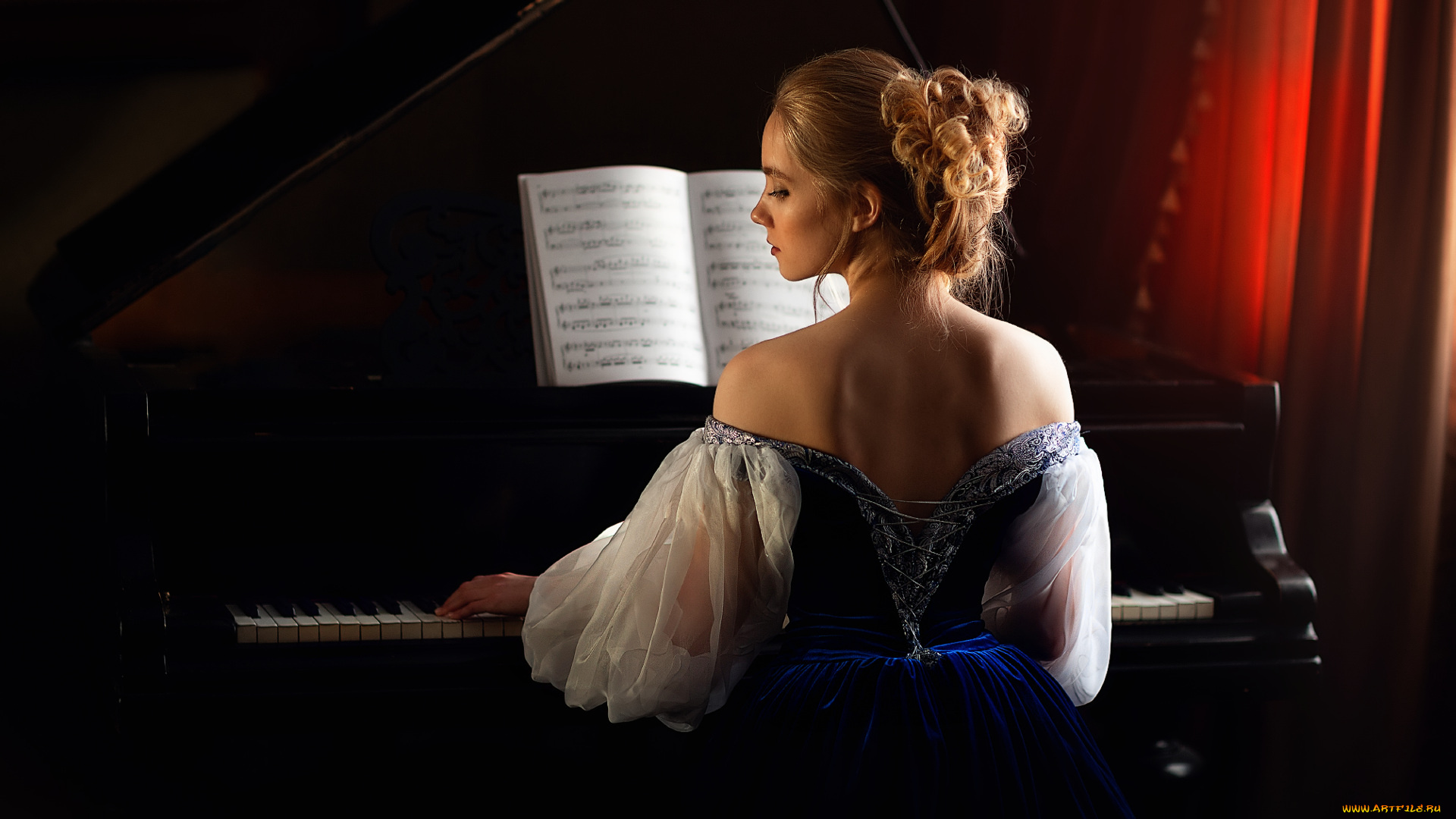 девушки, -unsort, , блондинки, , светловолосые, женщина, пианино, темный, фон