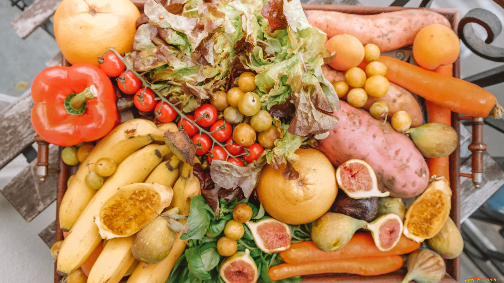 еда, фрукты, и, овощи, вместе, снедь