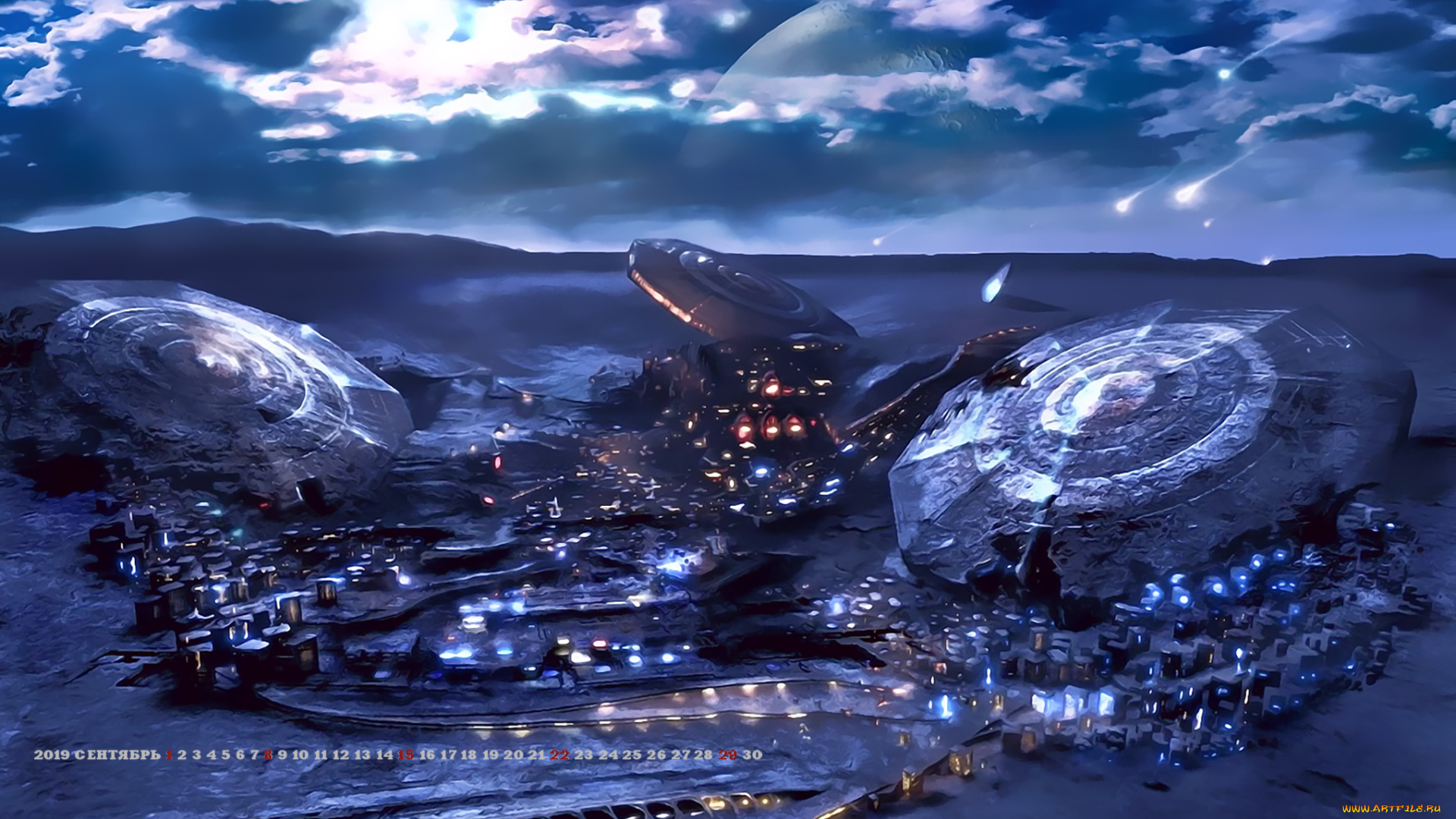 календари, фэнтези, 2019, механизм, сооружение, небо, calendar, планета