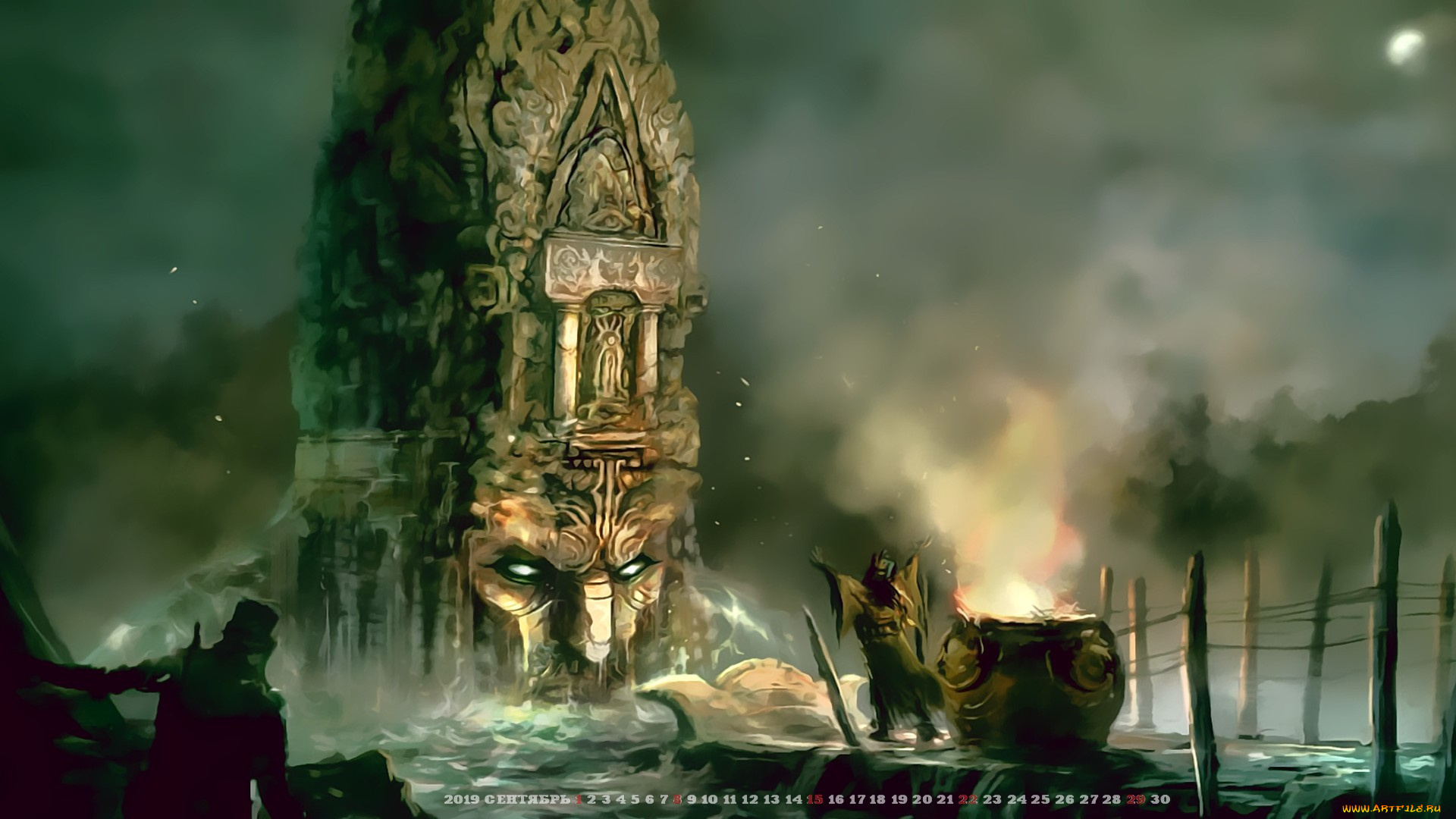календари, фэнтези, сооружение, огонь, жест, скульптура, calendar, 2019