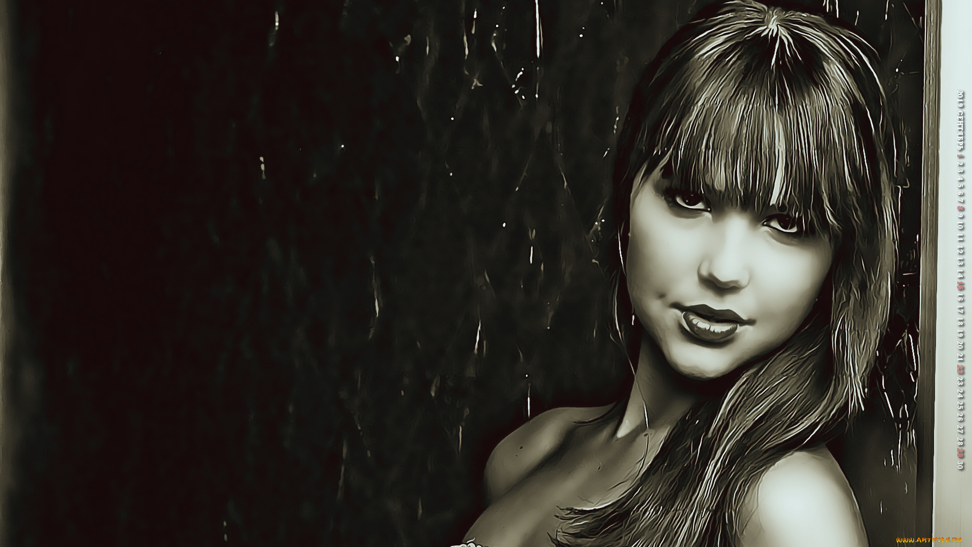 календари, компьютерный, дизайн, женщина, девушка, calendar, фон, черный, 2019, взгляд