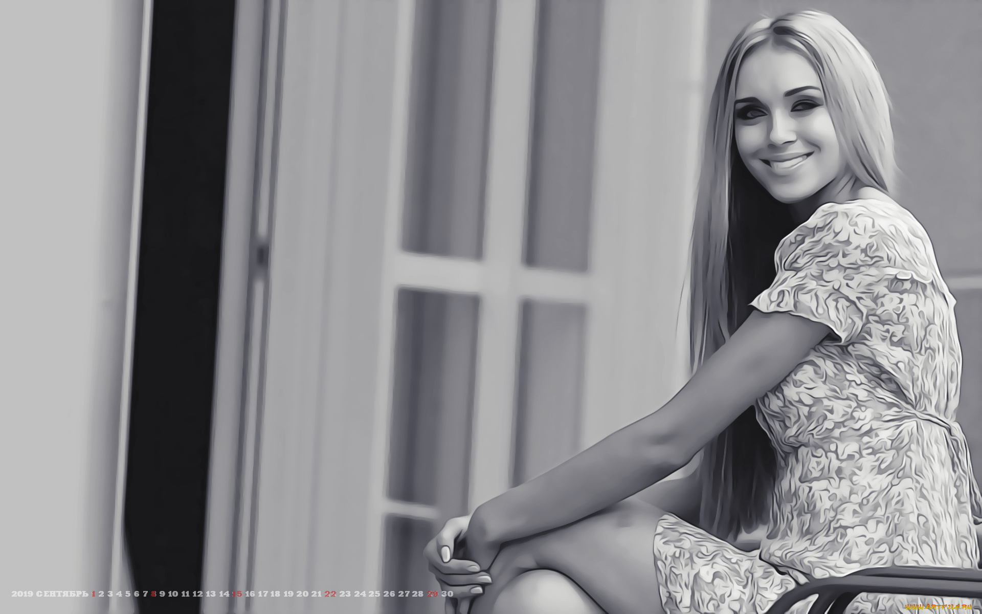 календари, компьютерный, дизайн, calendar, сидит, взгляд, девушка, улыбка, 2019, женщина