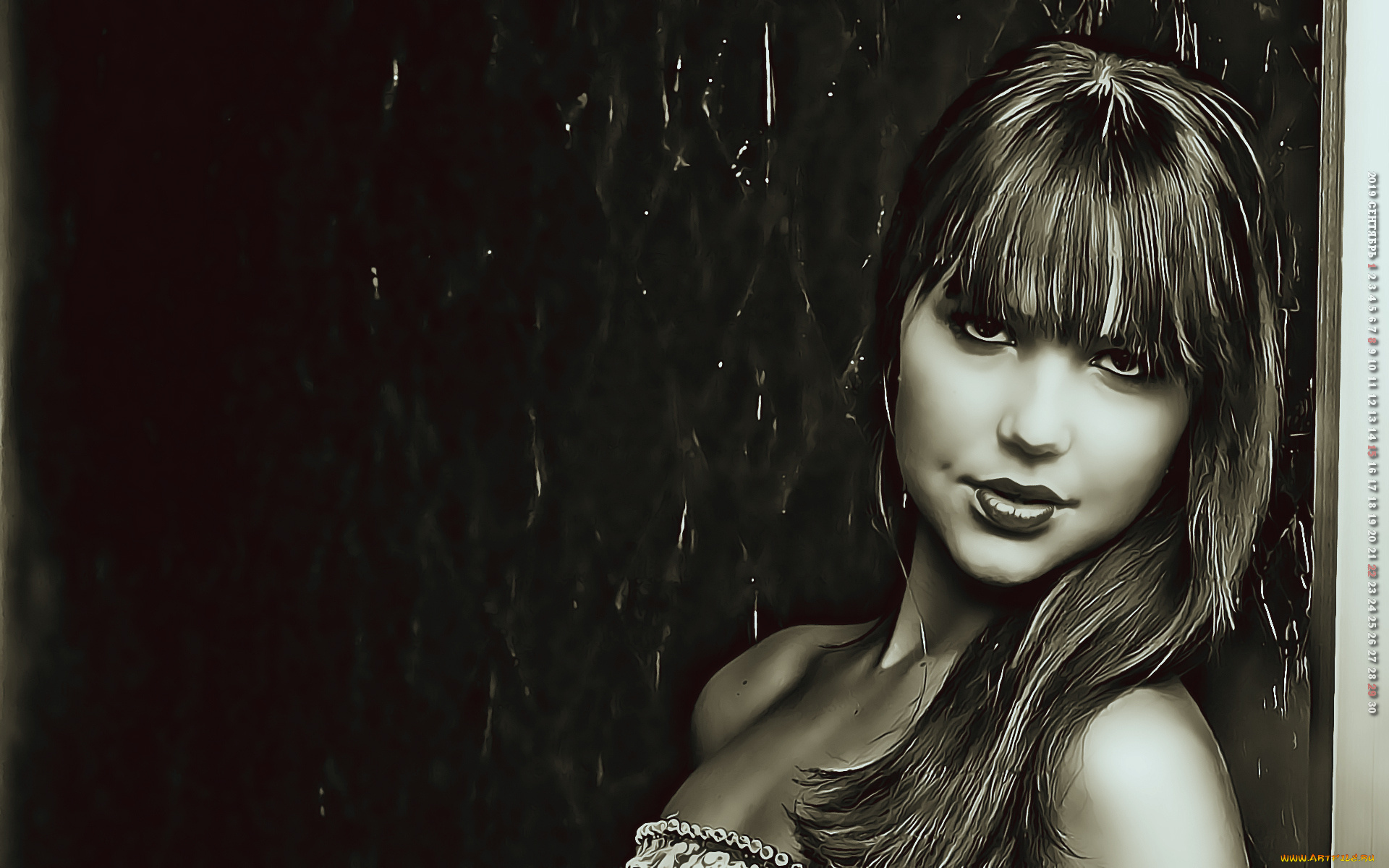 календари, компьютерный, дизайн, женщина, девушка, calendar, фон, черный, 2019, взгляд