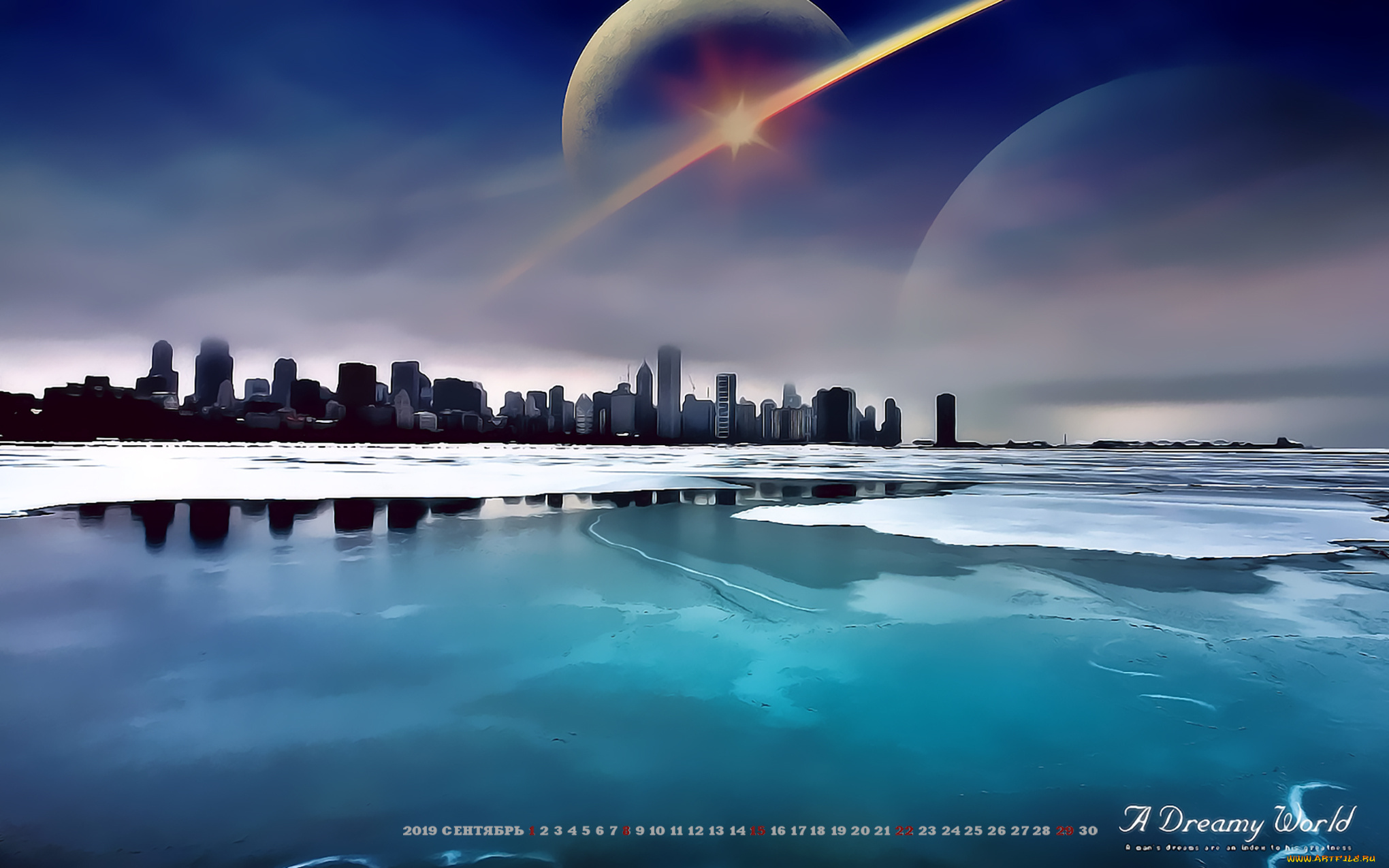 календари, компьютерный, дизайн, здание, calendar, 2019, лед, водоем, город, планета