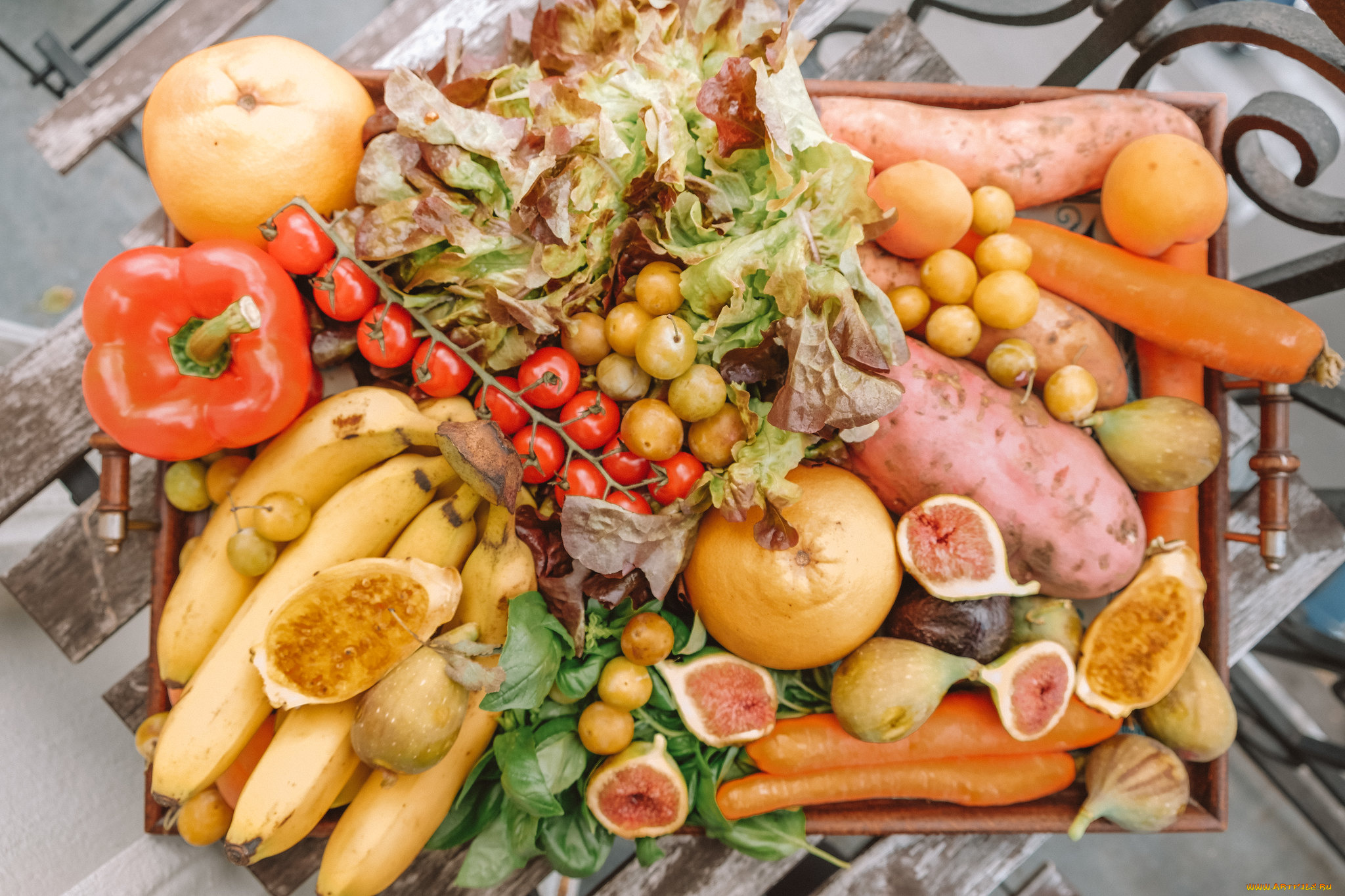 еда, фрукты, и, овощи, вместе, снедь