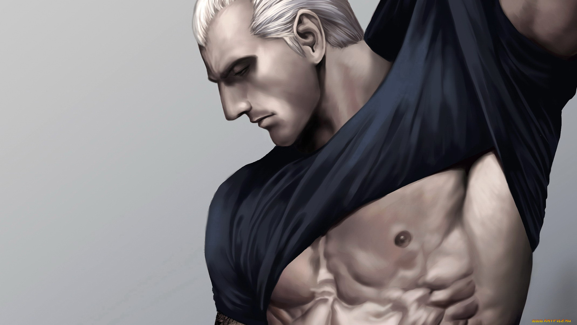 рисованное, aenaluck, мужчина, блондин, торс, футболка, тату