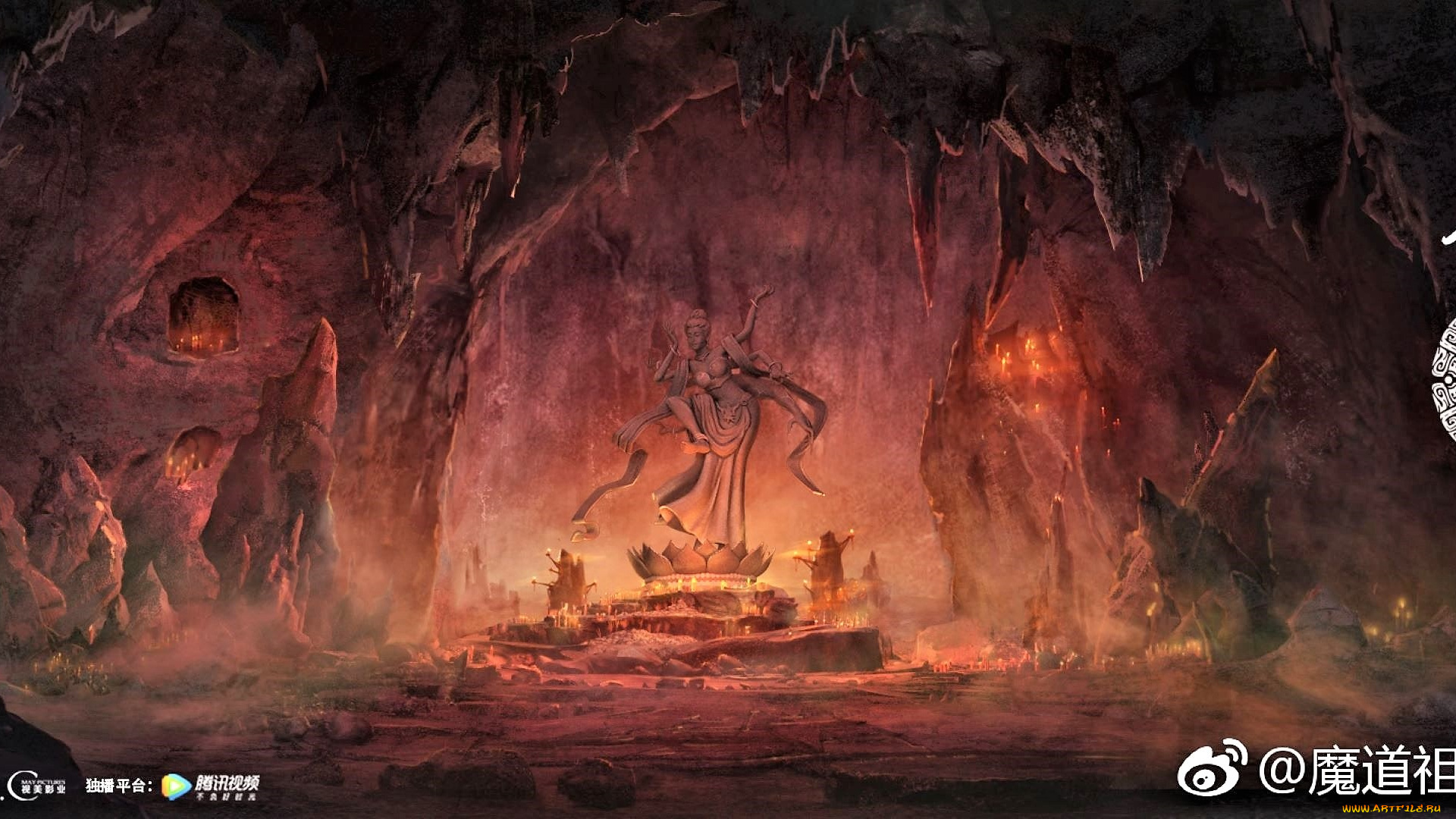 аниме, mo, dao, zu, shi, пещера, статуя, свечи