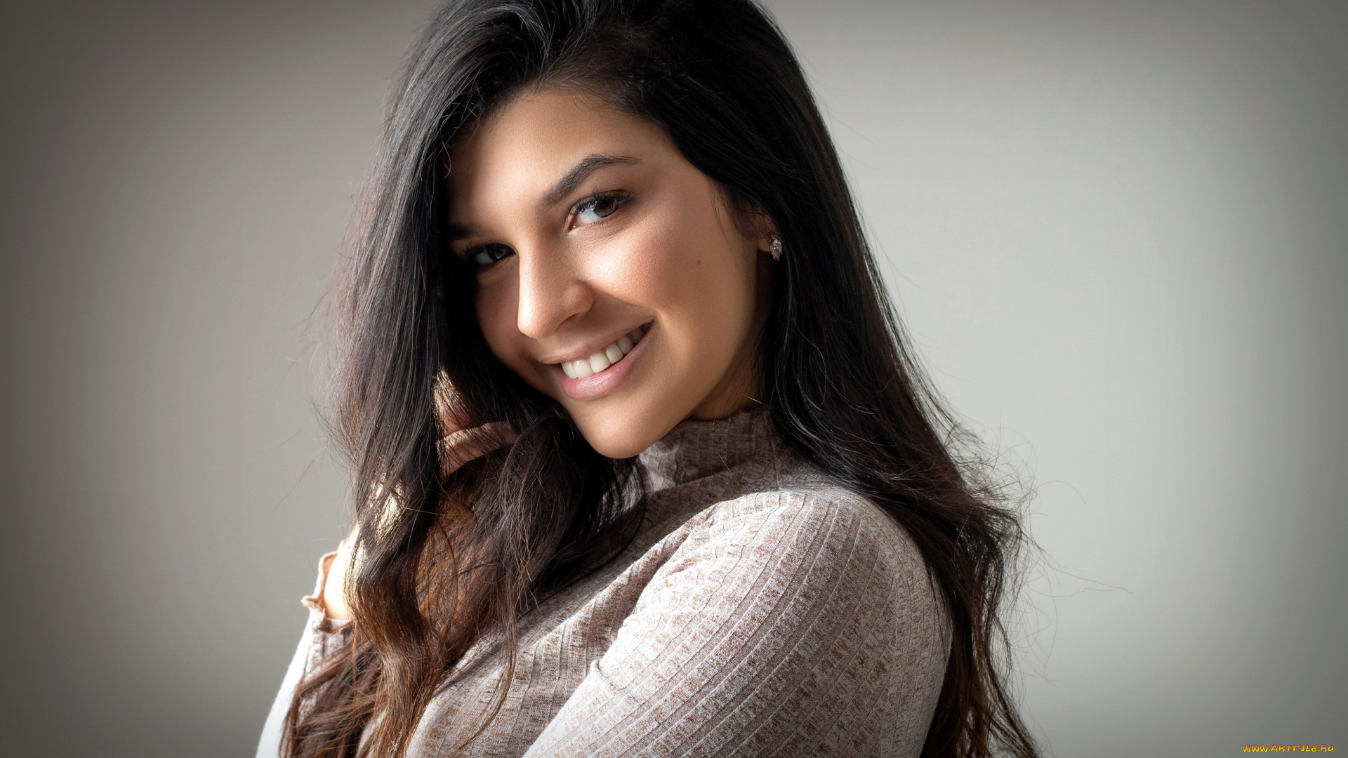 девушки, -, лица, , портреты, брюнетка, улыбка