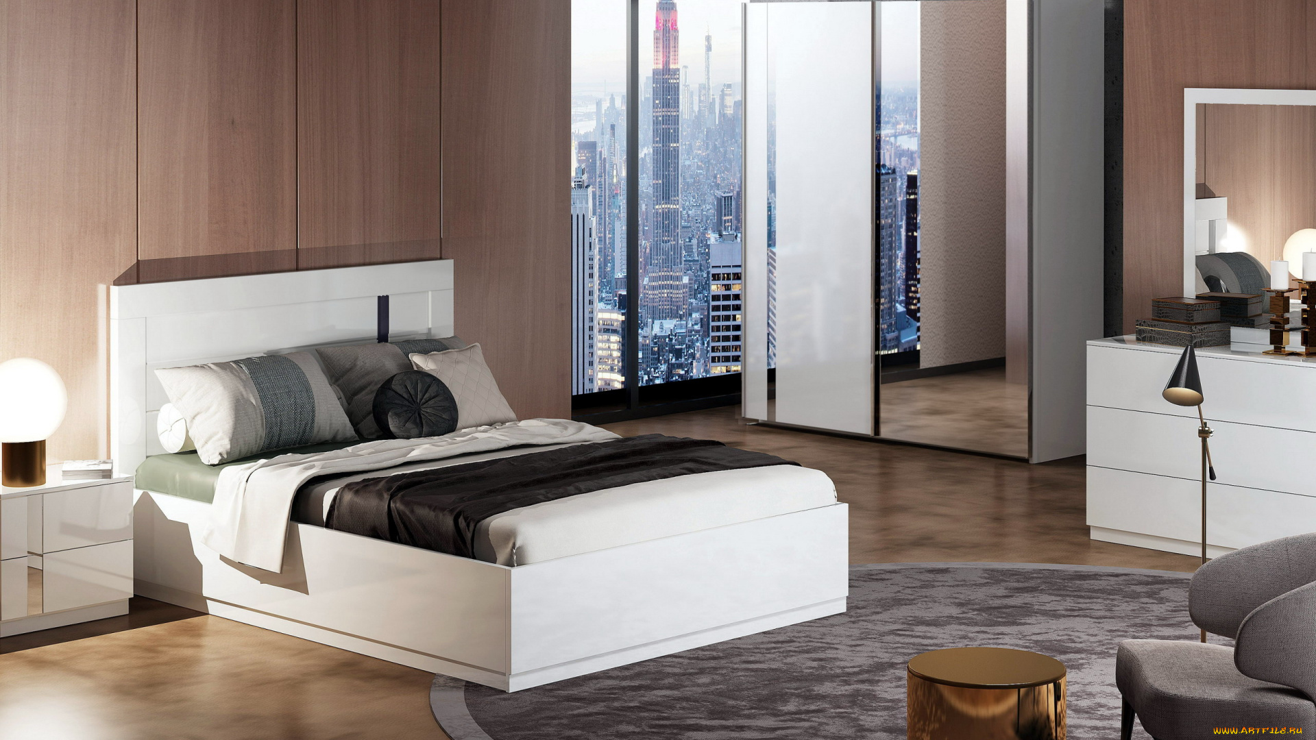 интерьер, спальня, кровать, комод