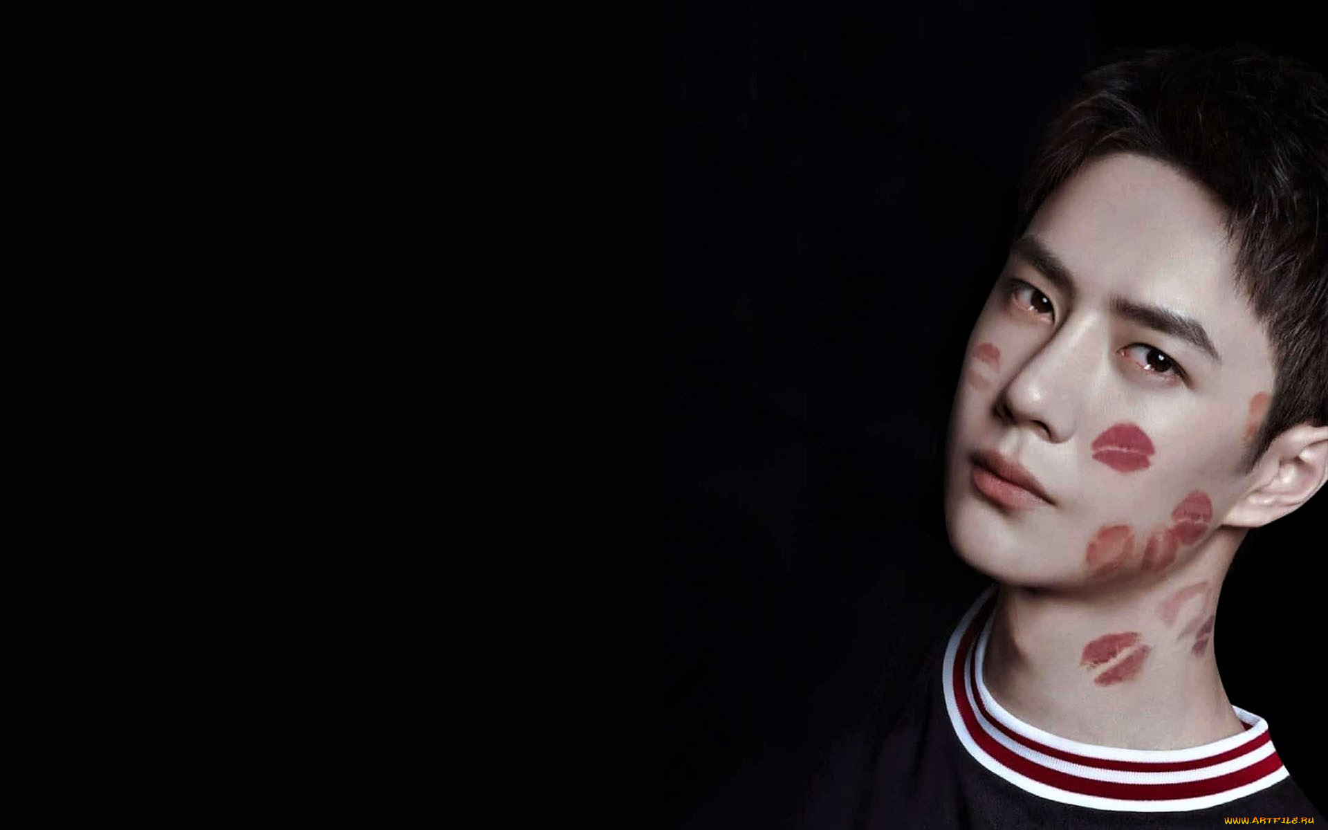 мужчины, wang, yi, bo, лицо, поцелуи, помада