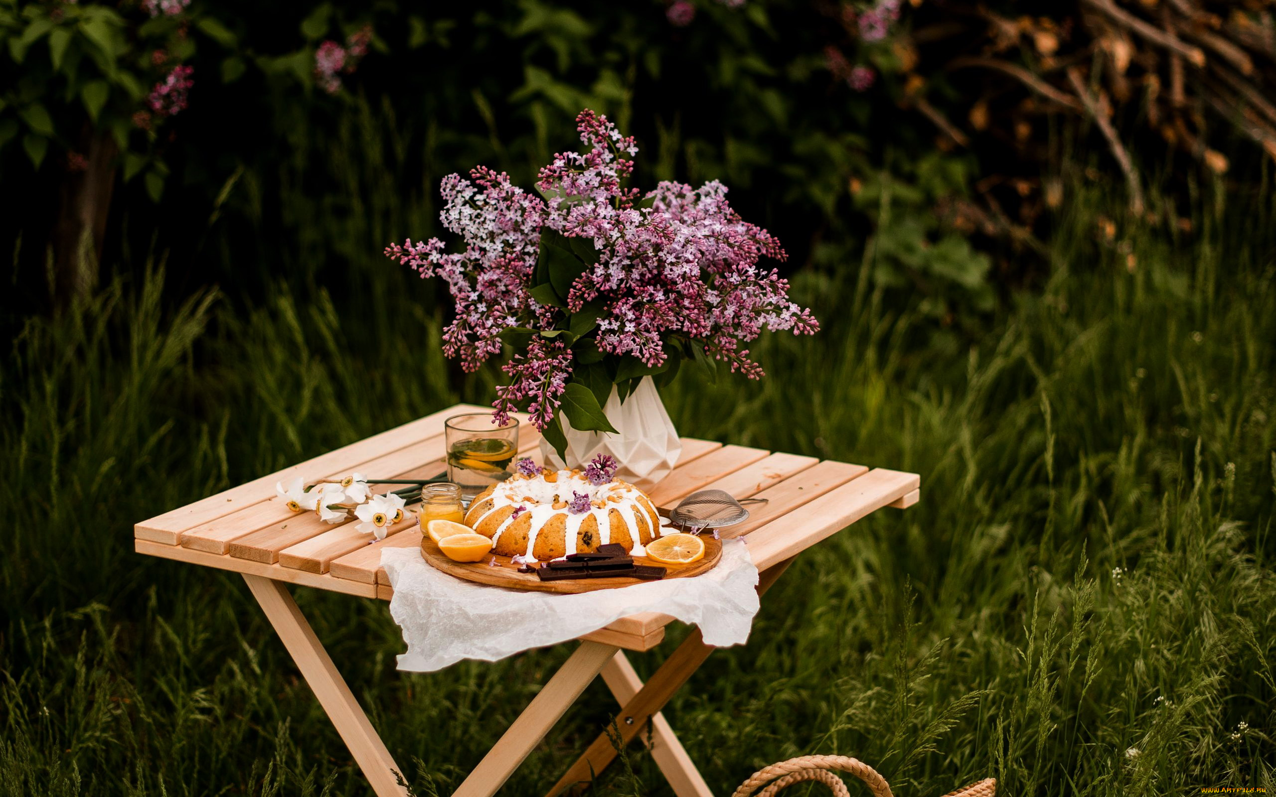 еда, пироги, сирень, пирог, компот