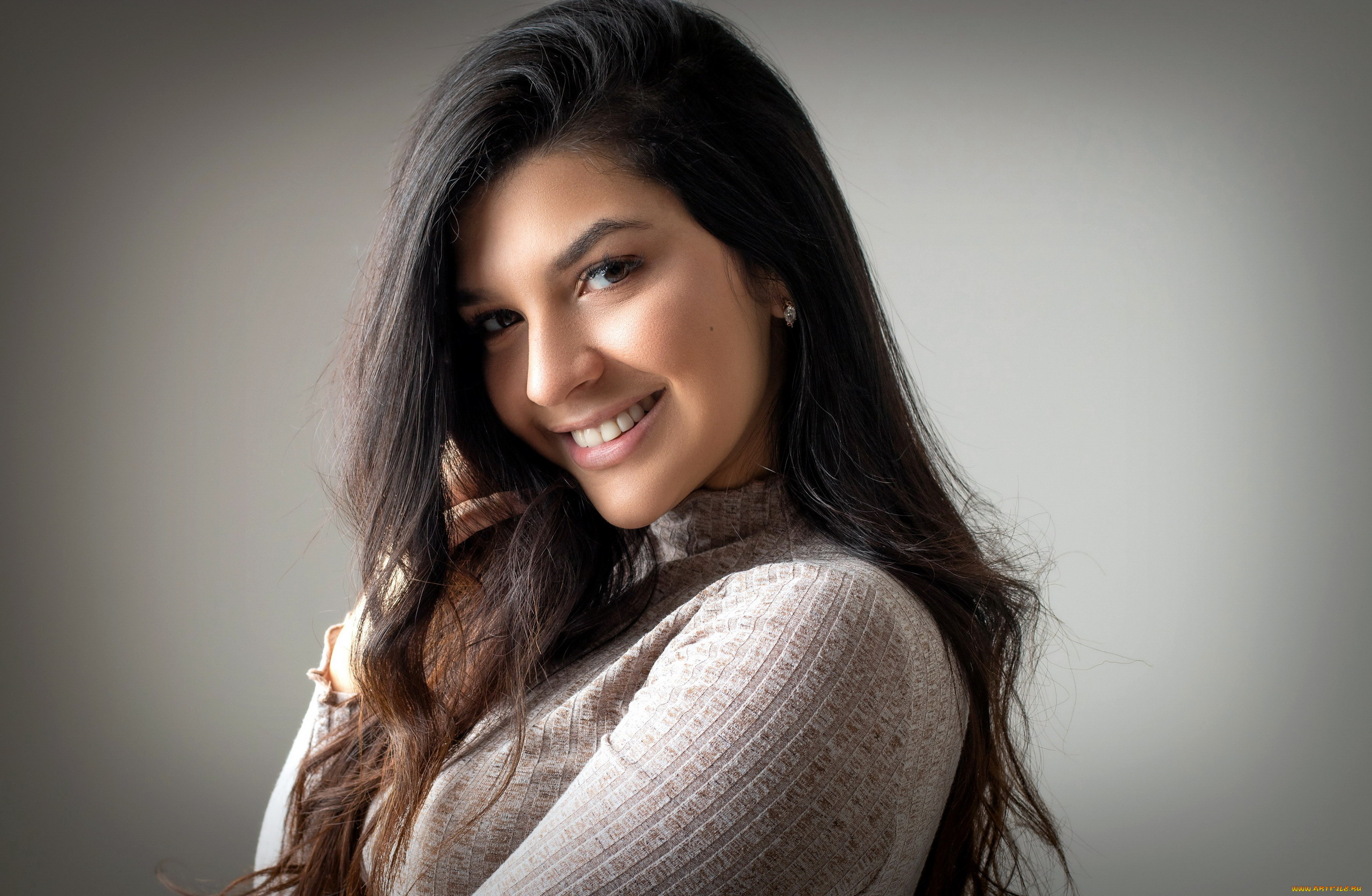 девушки, -, лица, , портреты, брюнетка, улыбка