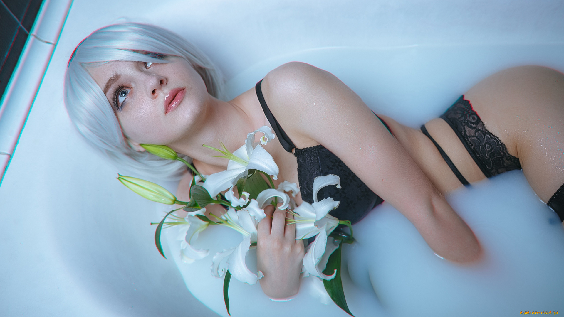 девушки, kirdjava, белье, ванна, лилия, образ