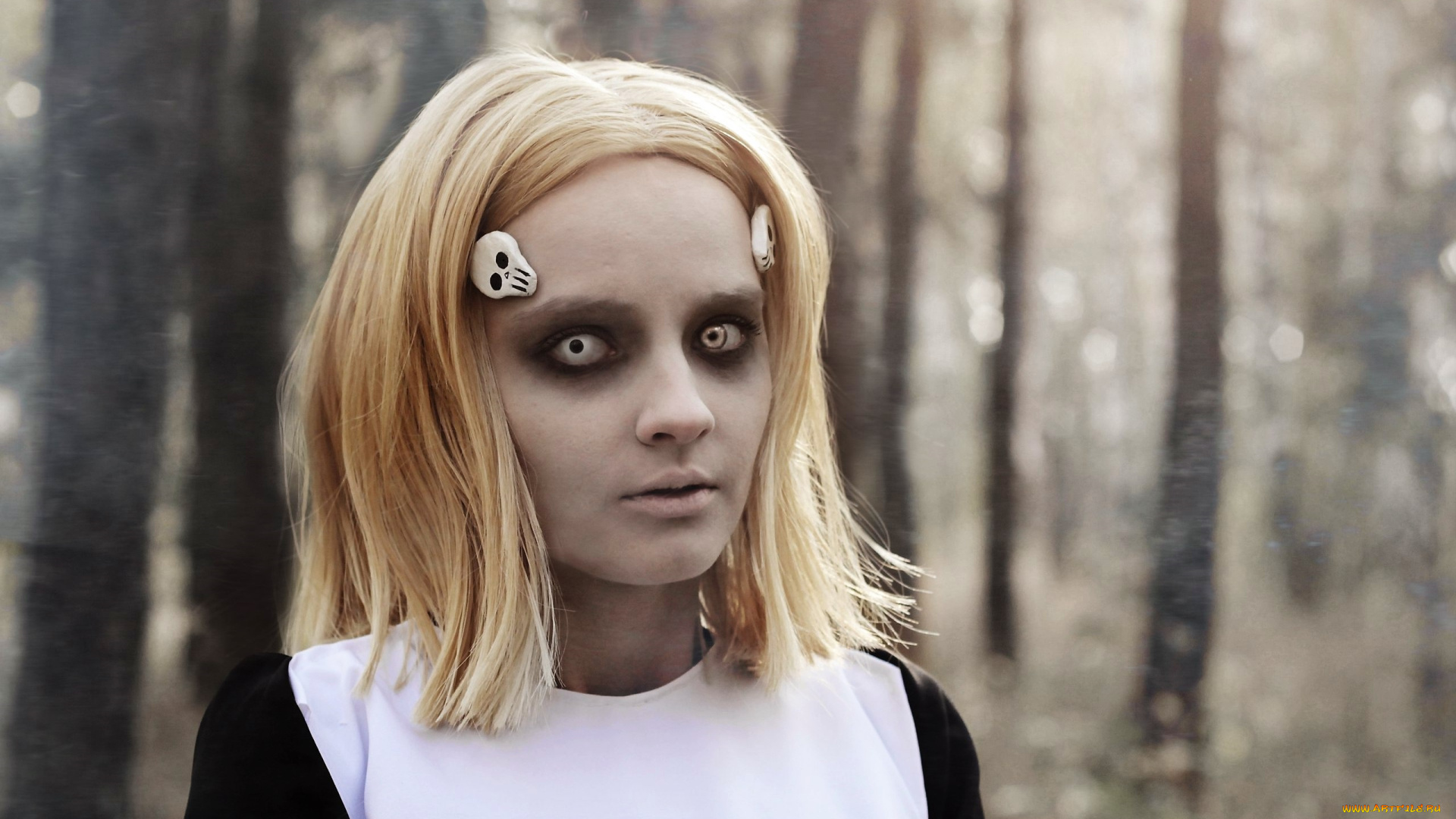 девушки, kirdjava, лицо, заколки, лес