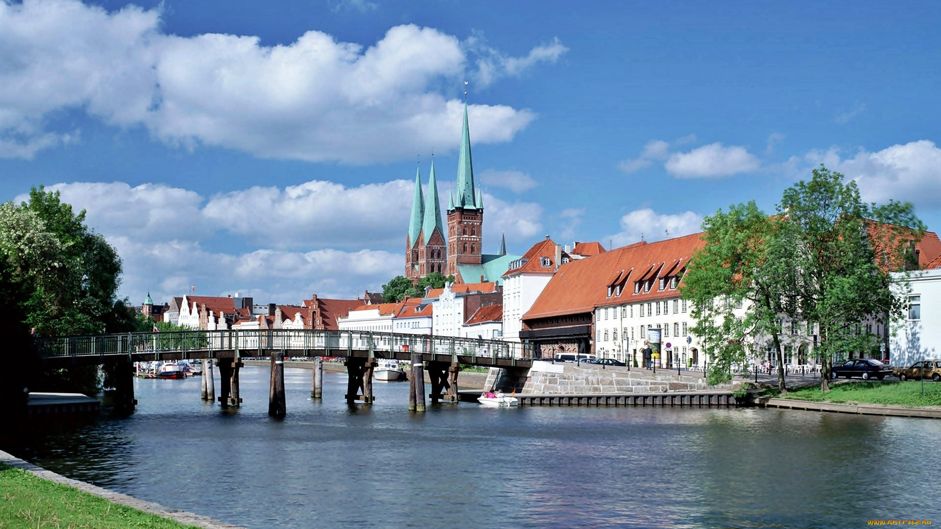 города, -, мосты, река, мост, дома