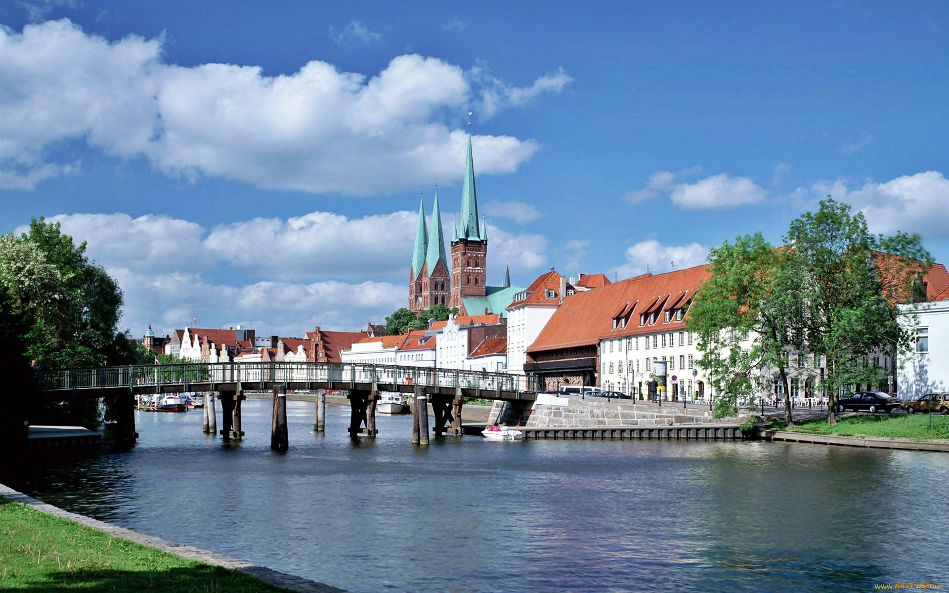 города, -, мосты, река, мост, дома