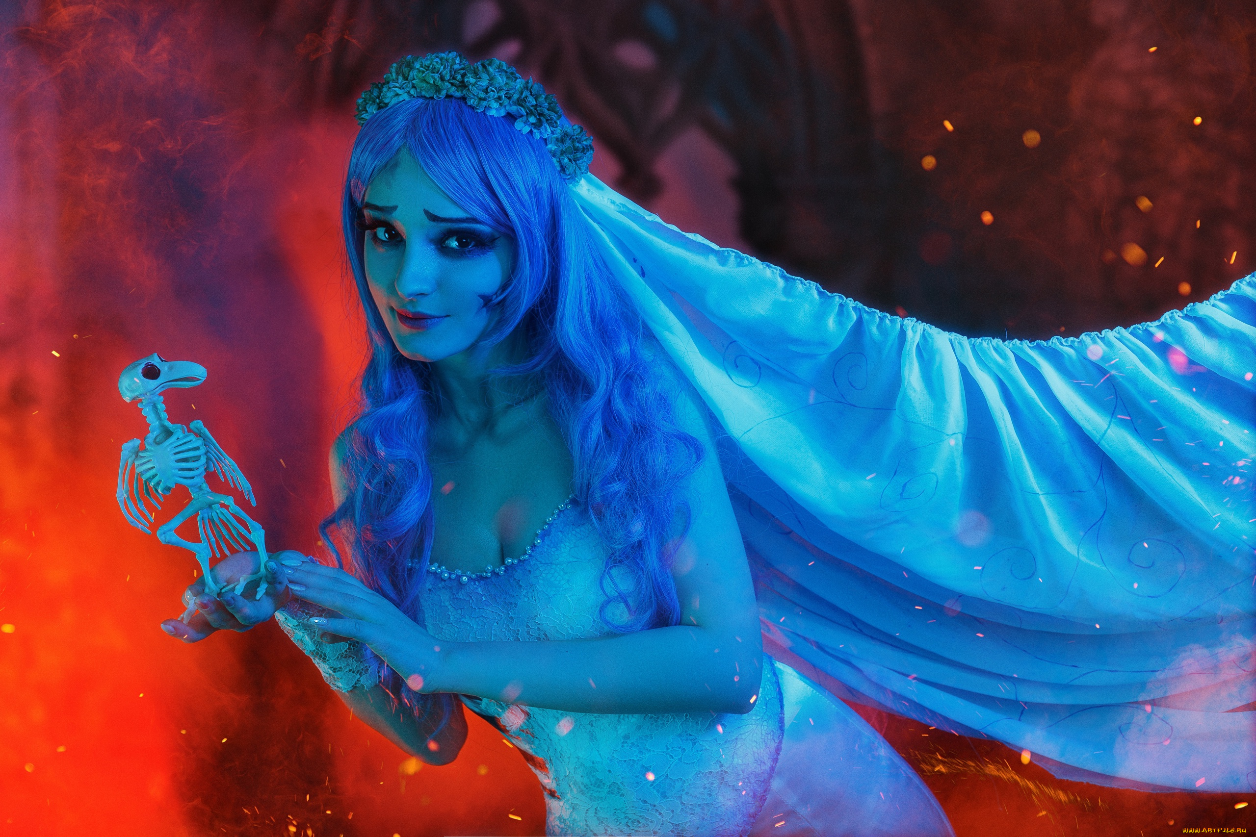 девушки, kirdjava, невеста, фата, скелетик