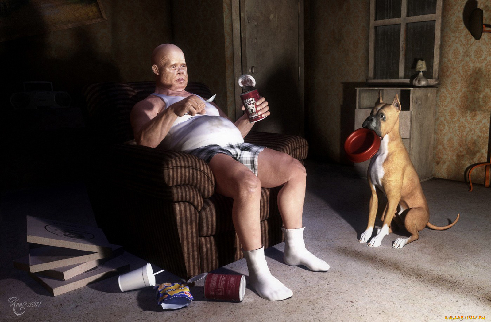 3д, графика, humor, юмор, кресло, собака