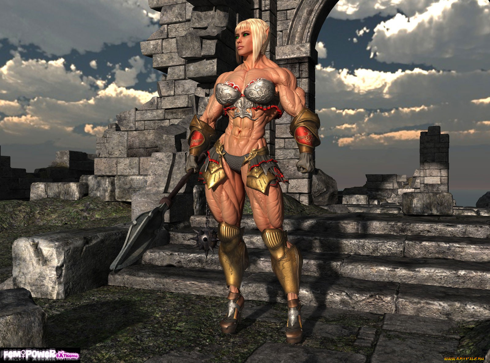 3д, графика, elves, эльфы, эльф, развалины