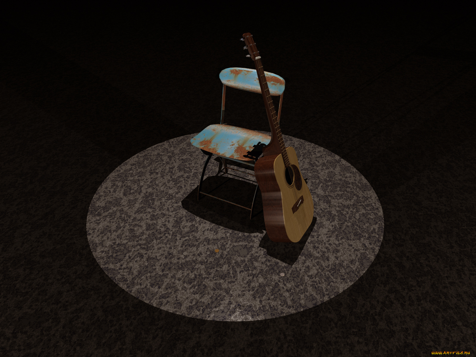 3д, графика, realism, реализм, гитара, стул
