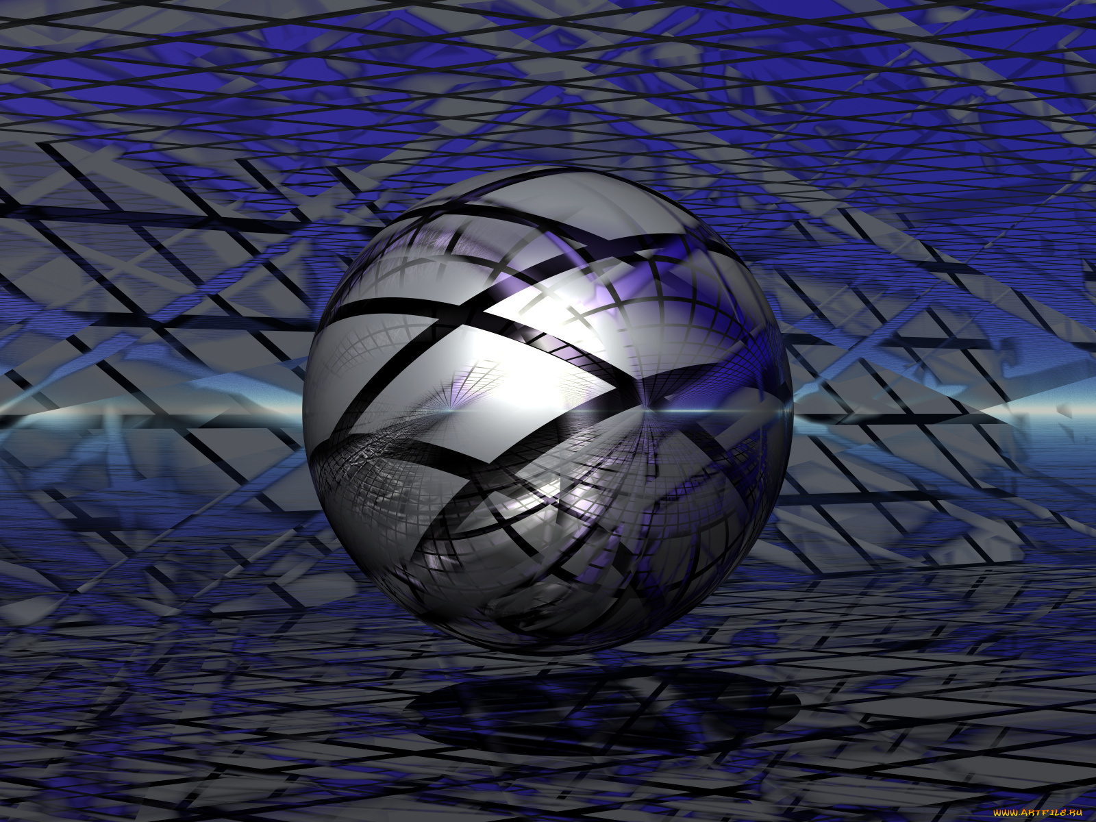 3д, графика, шары, синий, шар, линии