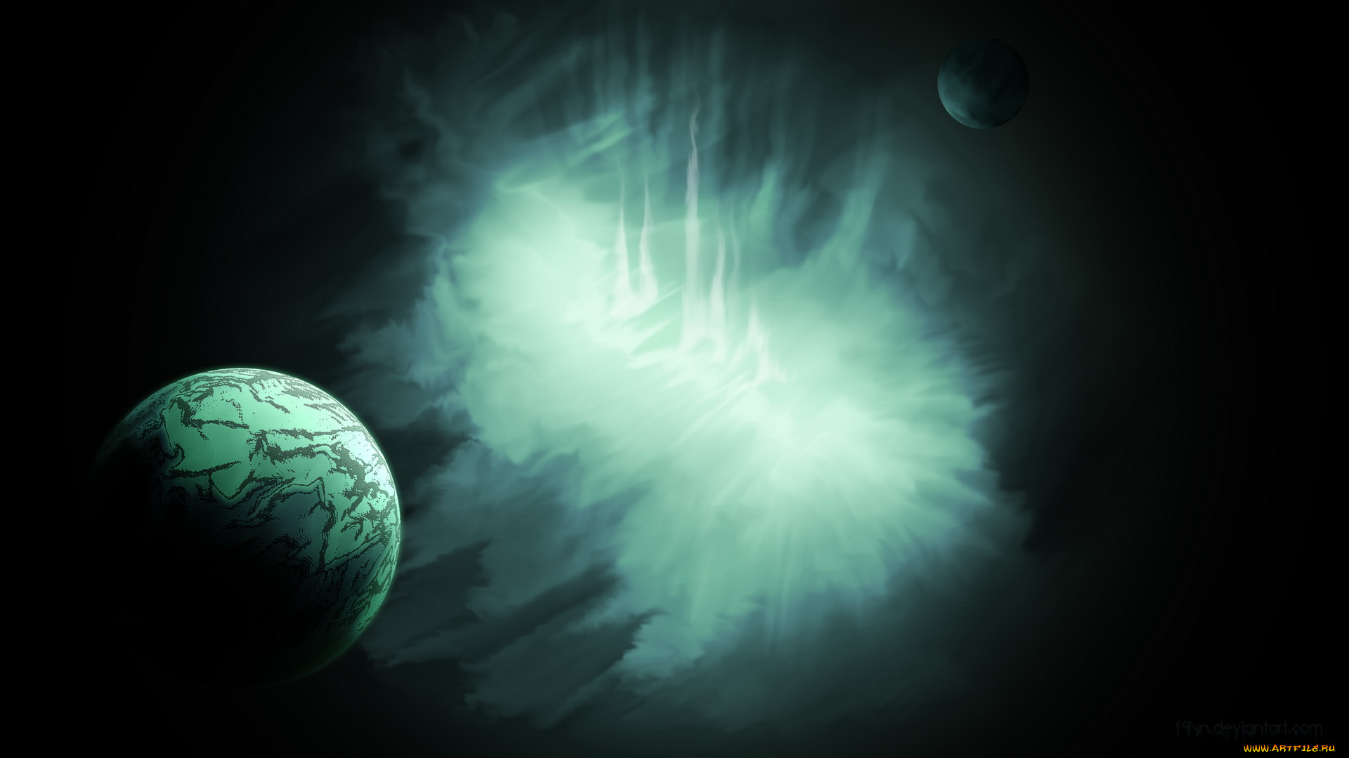 космос, арт, свечения, планета