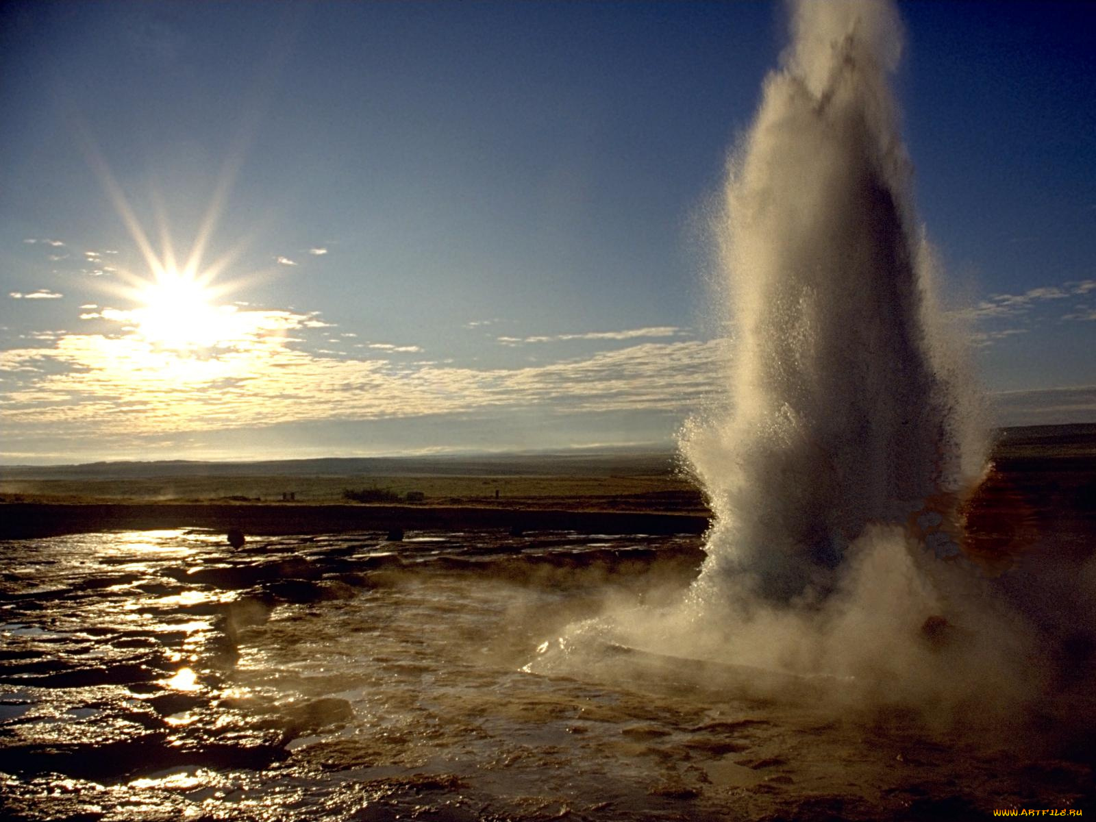 geysir, iceland, природа, стихия, море, солнце, гейзер, выброс