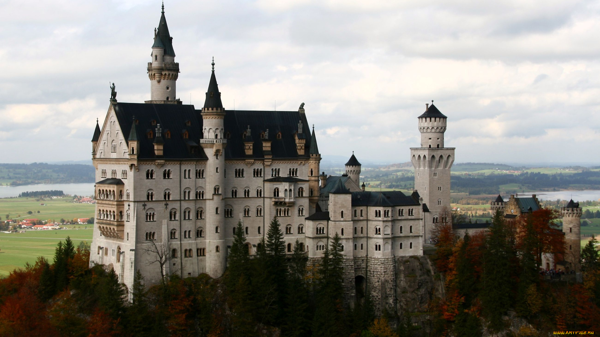 города, замок, нойшванштайн, германия, башни, горы