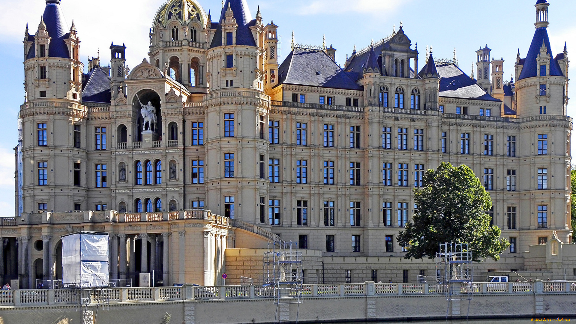 города, замок, шверин, германия, река, дом