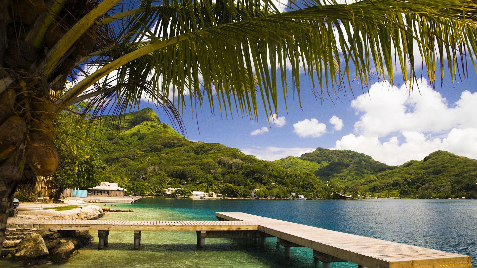 природа, тропики, облака, горы, море