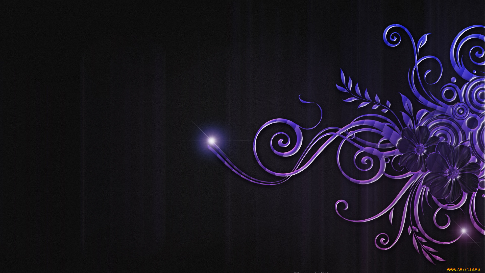 векторная, графика, синий, цветочки