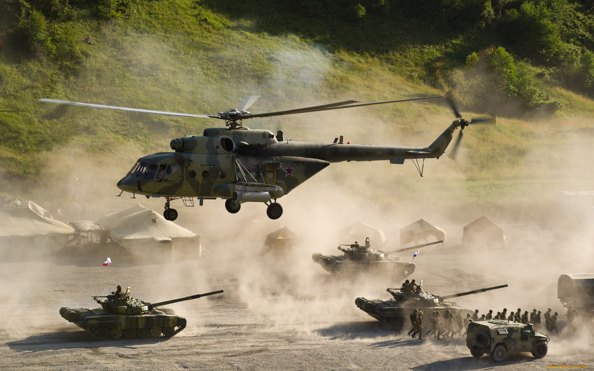 авиация, вертолёты, колонна, танки, вертолет