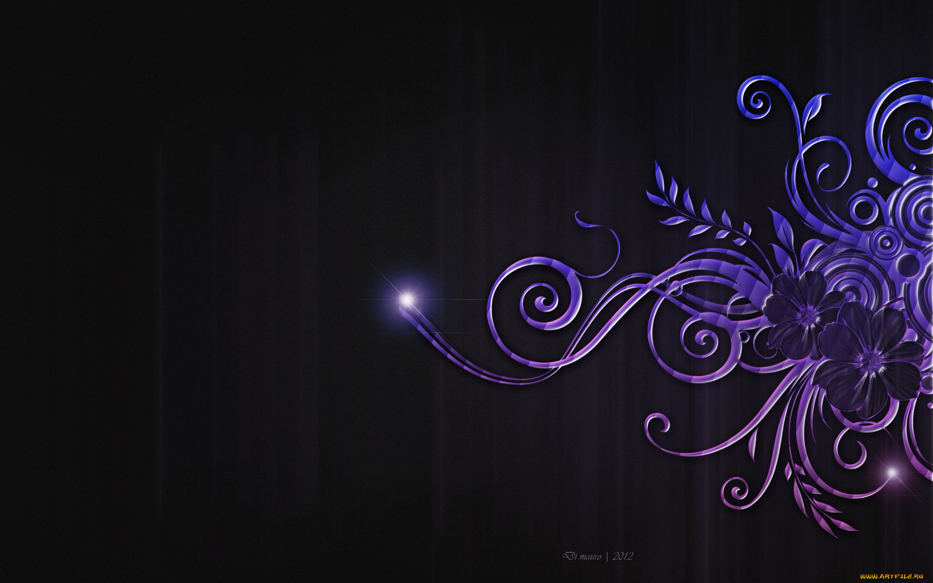 векторная, графика, синий, цветочки