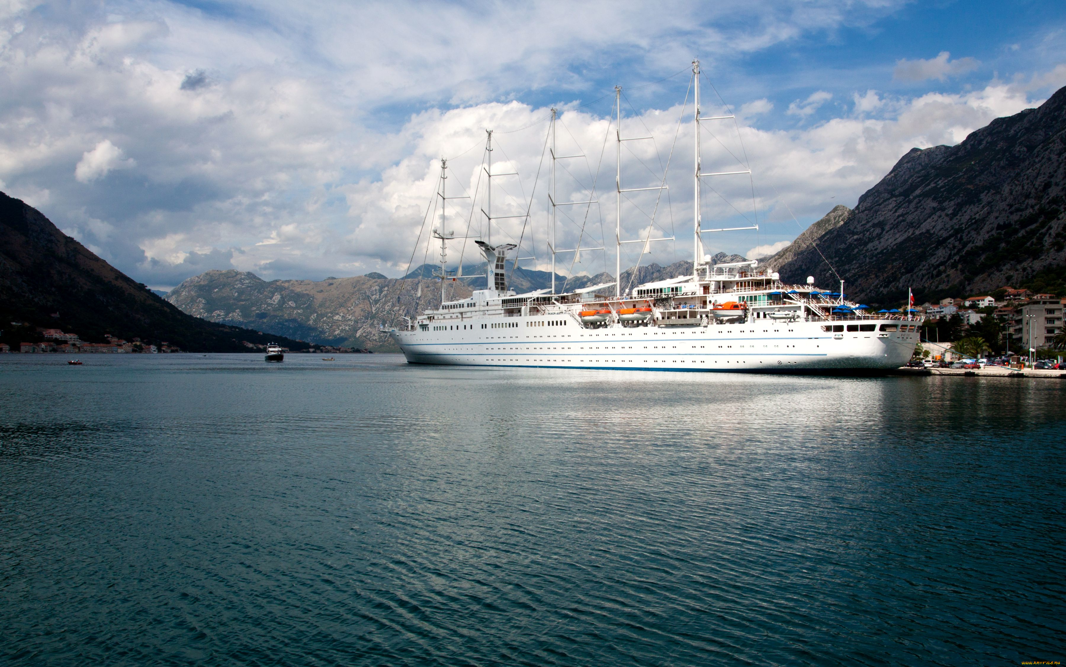 корабли, парусники, мачты, белый, горы, море